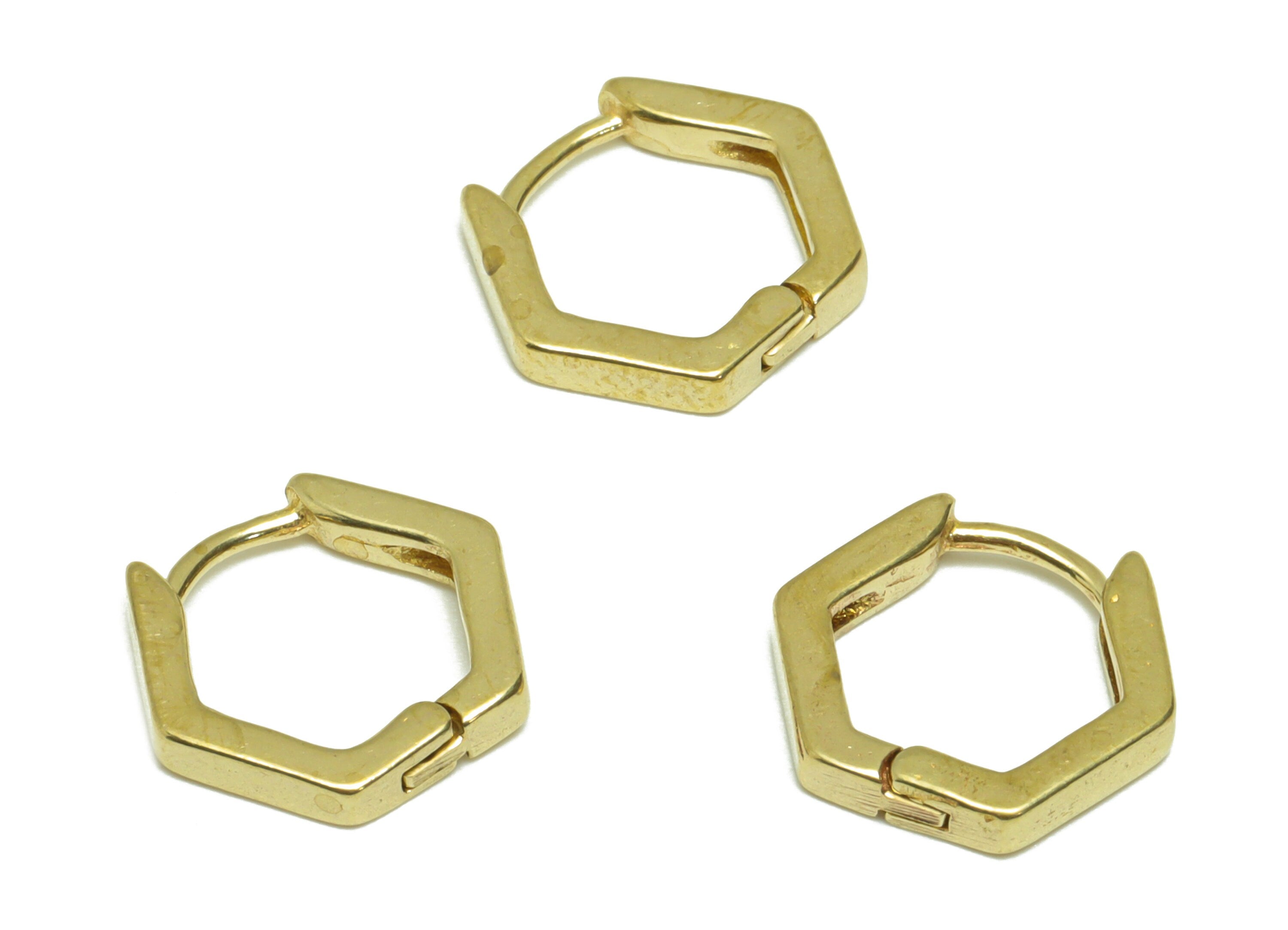 Brass Hexagon Huggie Hoop - Raw Brass Earring Clasp - Brass Hoop Clasp Earring - Brass Geometry Hoop Earring - 9.96x10.37x 2.12mm - PP9486 - DOMEDBAZAAR
