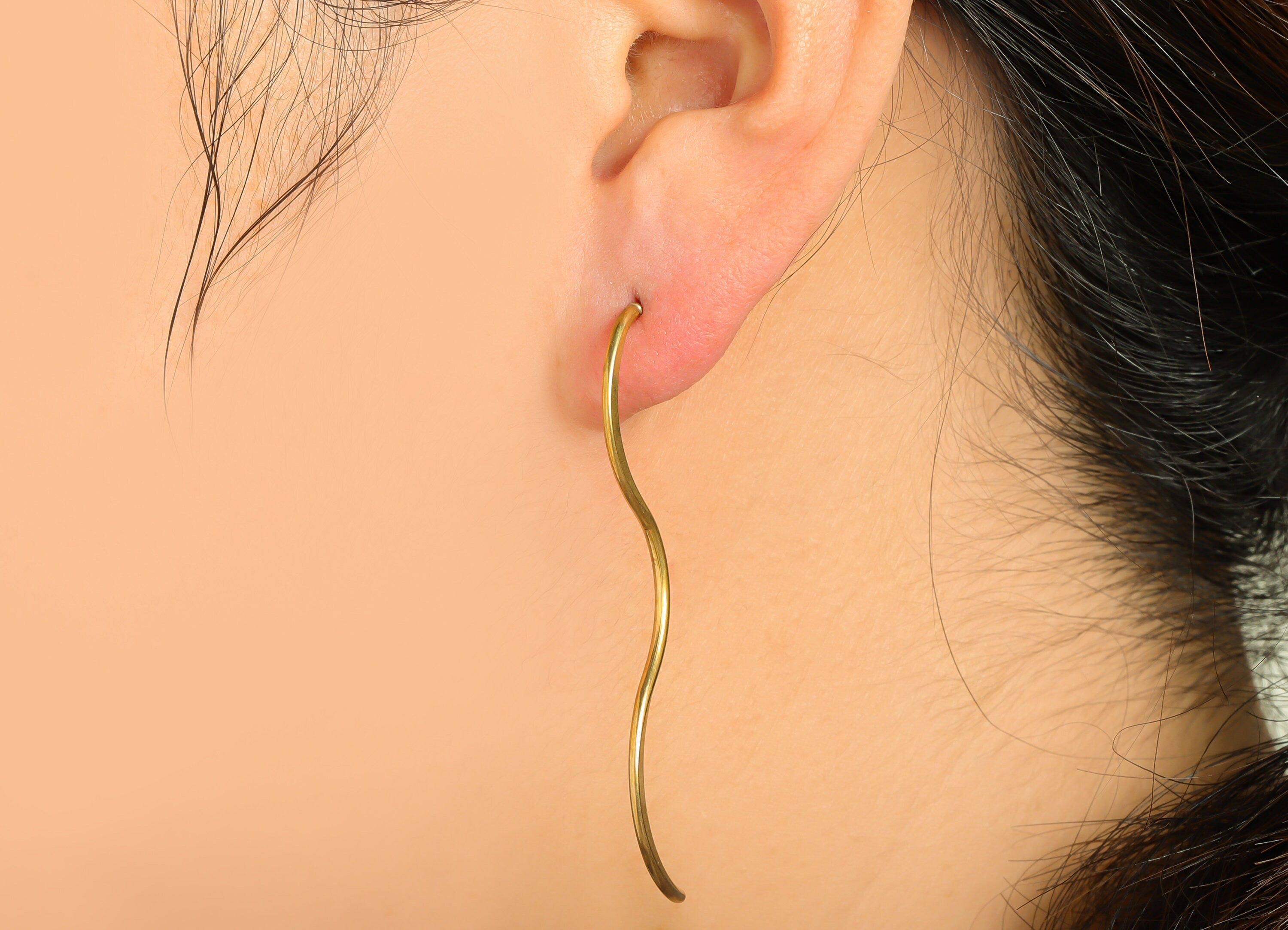 Wavy Wire Hammered Earring - Raw Brass Wire Earring Post - Brass Wavy Earring Post - Brass Hammered Wavy Earring Stud - 60.5x8x1mm - PP9359 - DOMEDBAZAAR