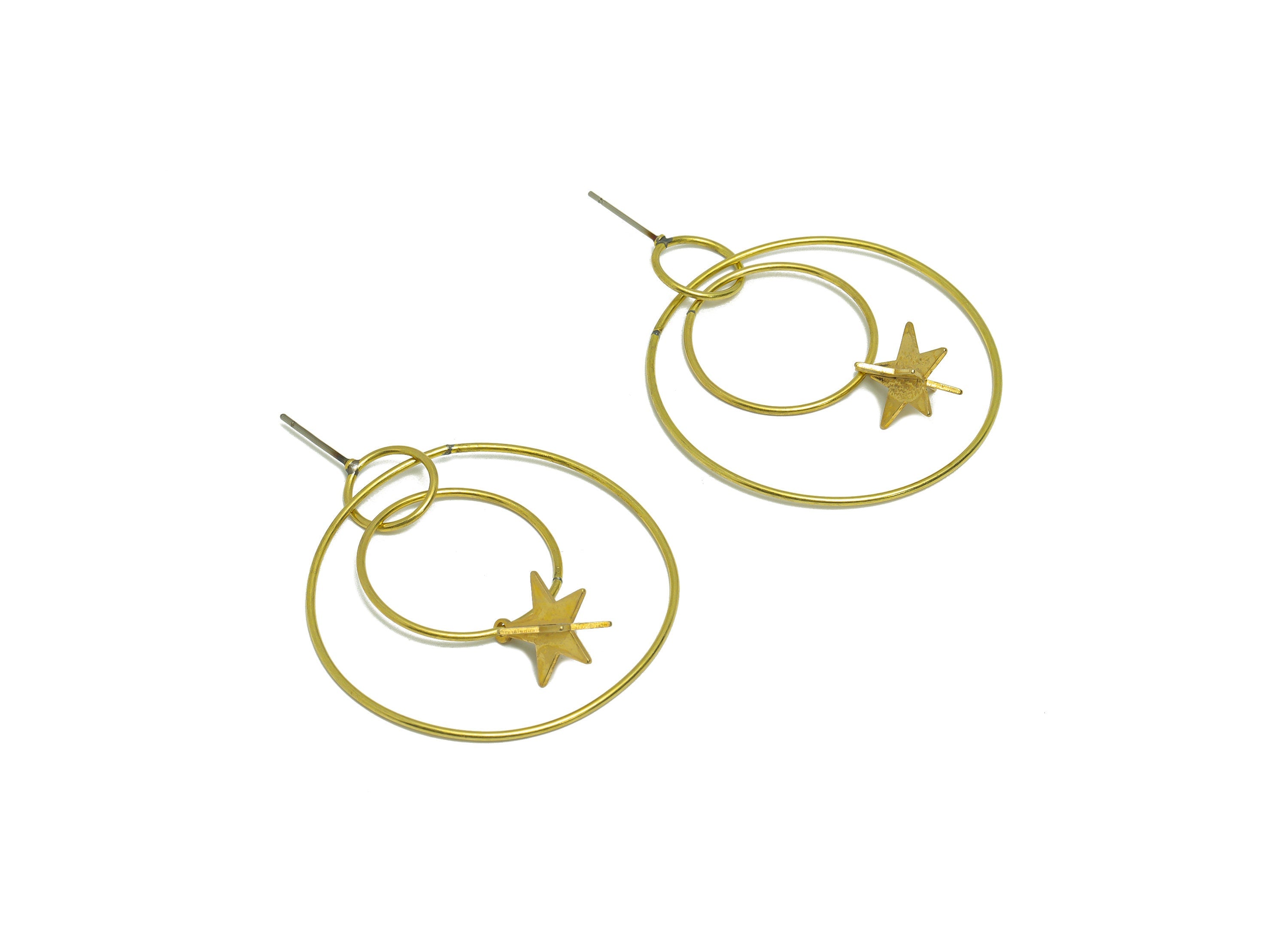 Brass Star Dangle Earring Stud - Raw Brass Round Earring Post - Brass Star Earring Post - Brass Circle Earring Post - 47x39.9x1.1mm - PP9146 - DOMEDBAZAAR
