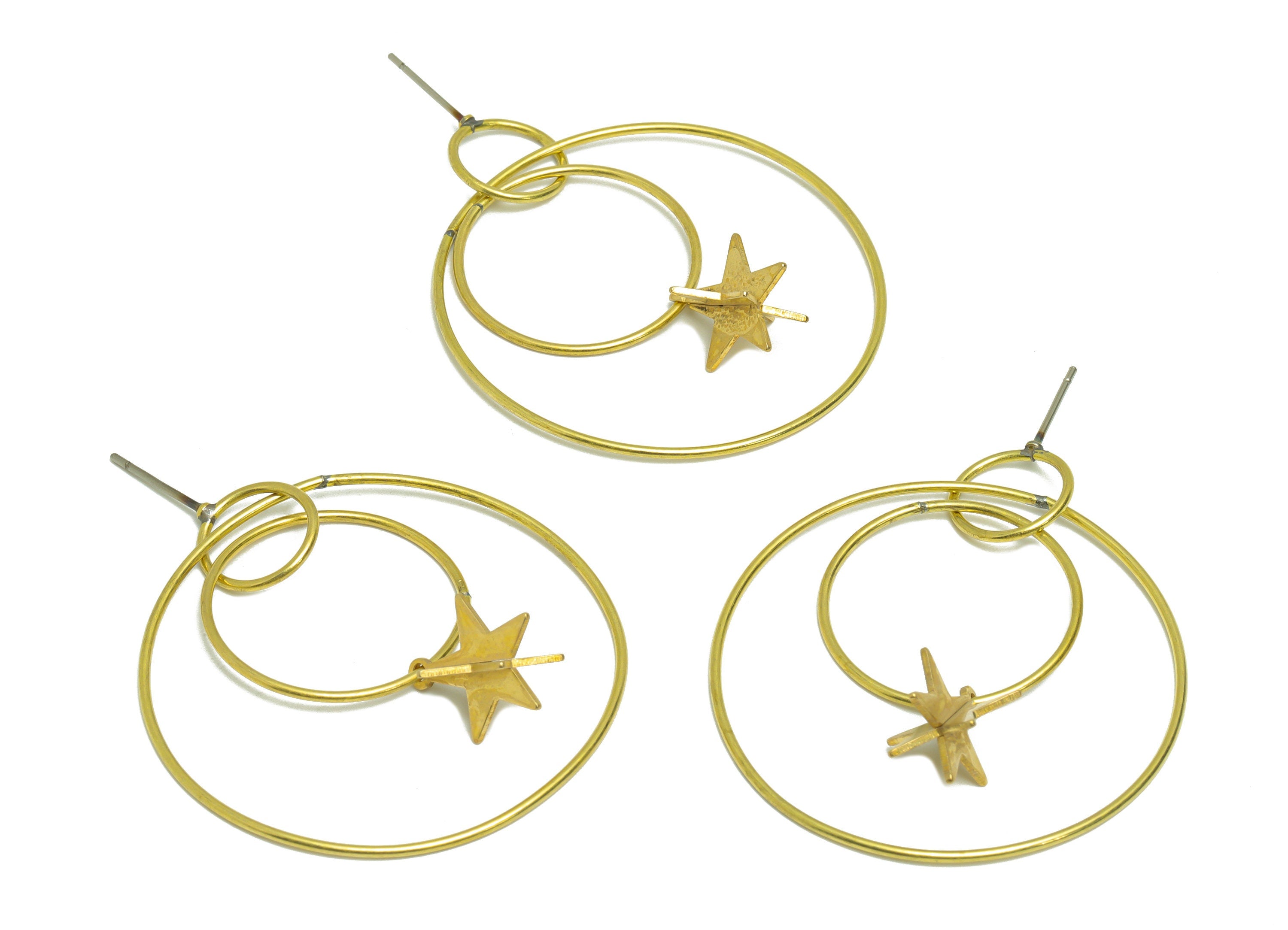 Brass Star Dangle Earring Stud - Raw Brass Round Earring Post - Brass Star Earring Post - Brass Circle Earring Post - 47x39.9x1.1mm - PP9146 - DOMEDBAZAAR