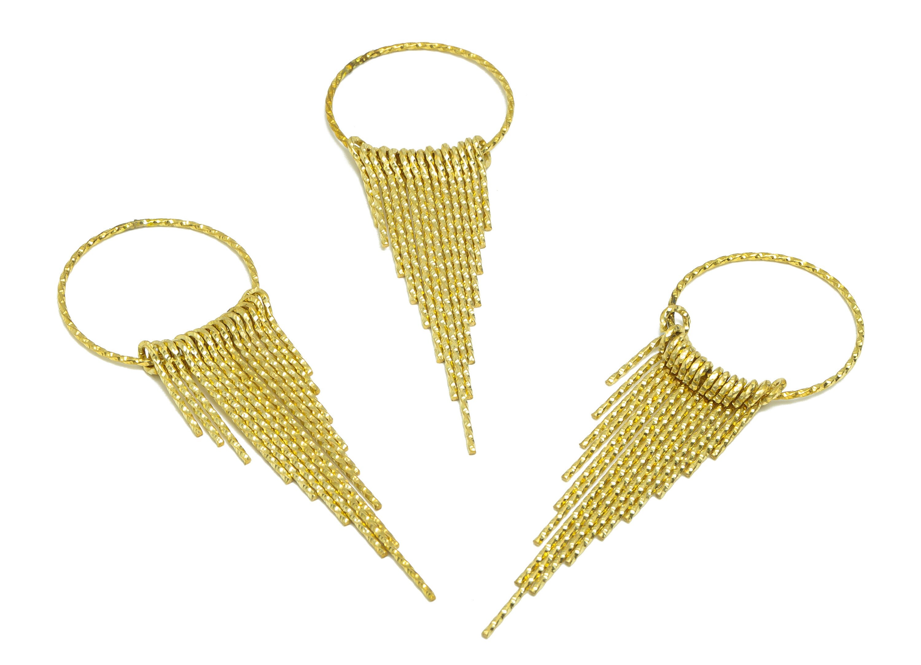 Brass Round Wire Tassel Earring Charm - Brass Textured Wire Earring Charm - Wire Earring Charm - Dangle Tassel Charm -85.1x29x1mm - PP9346 - DOMEDBAZAAR