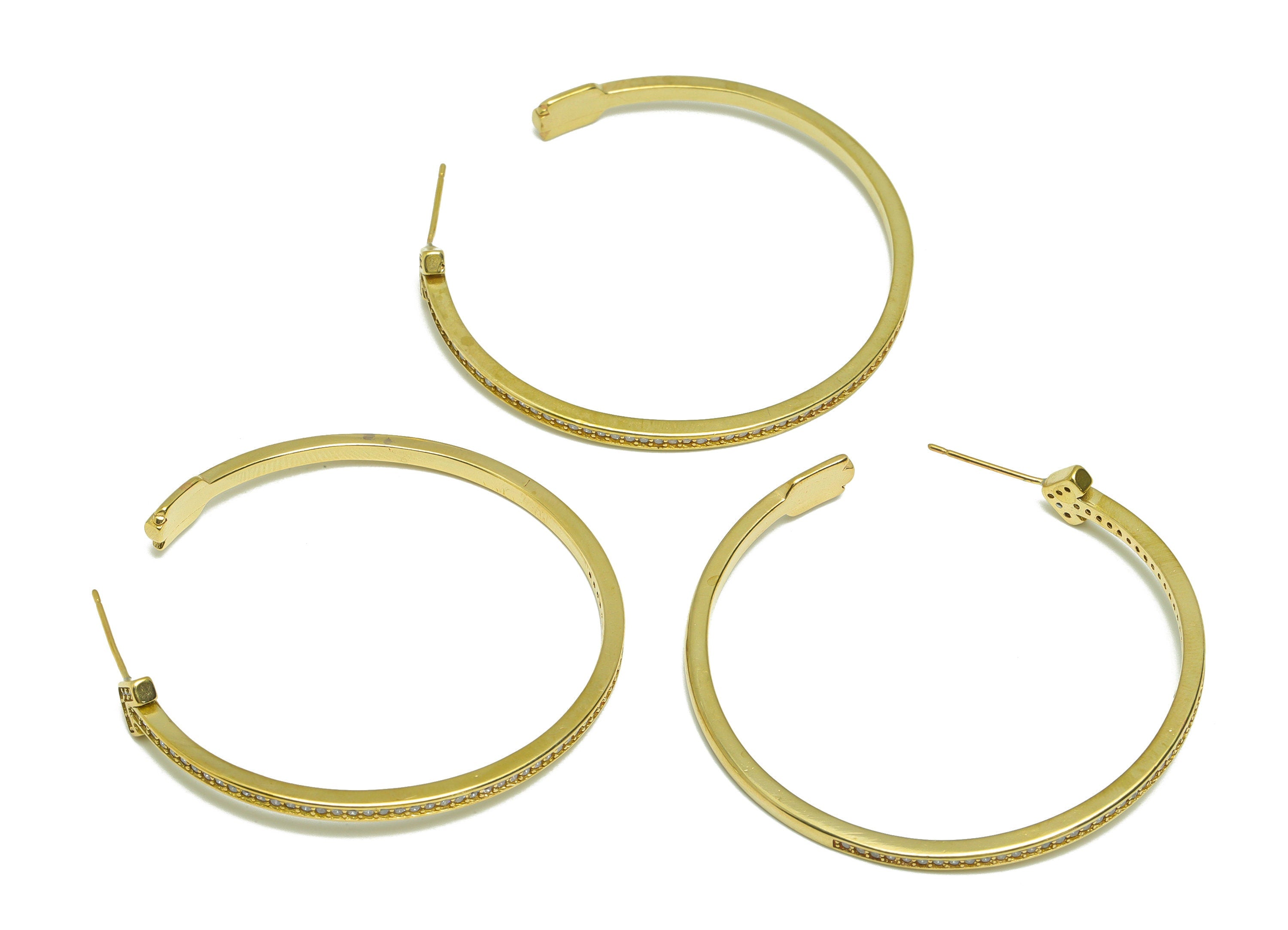 Brass Arrow C Hoop Earring Stud - Raw Brass Open Hoop Zircon Earring Post - Brass Cubic Zircon Hoop Earring Post - 49.19x49.19x2mm - PP9332 - DOMEDBAZAAR