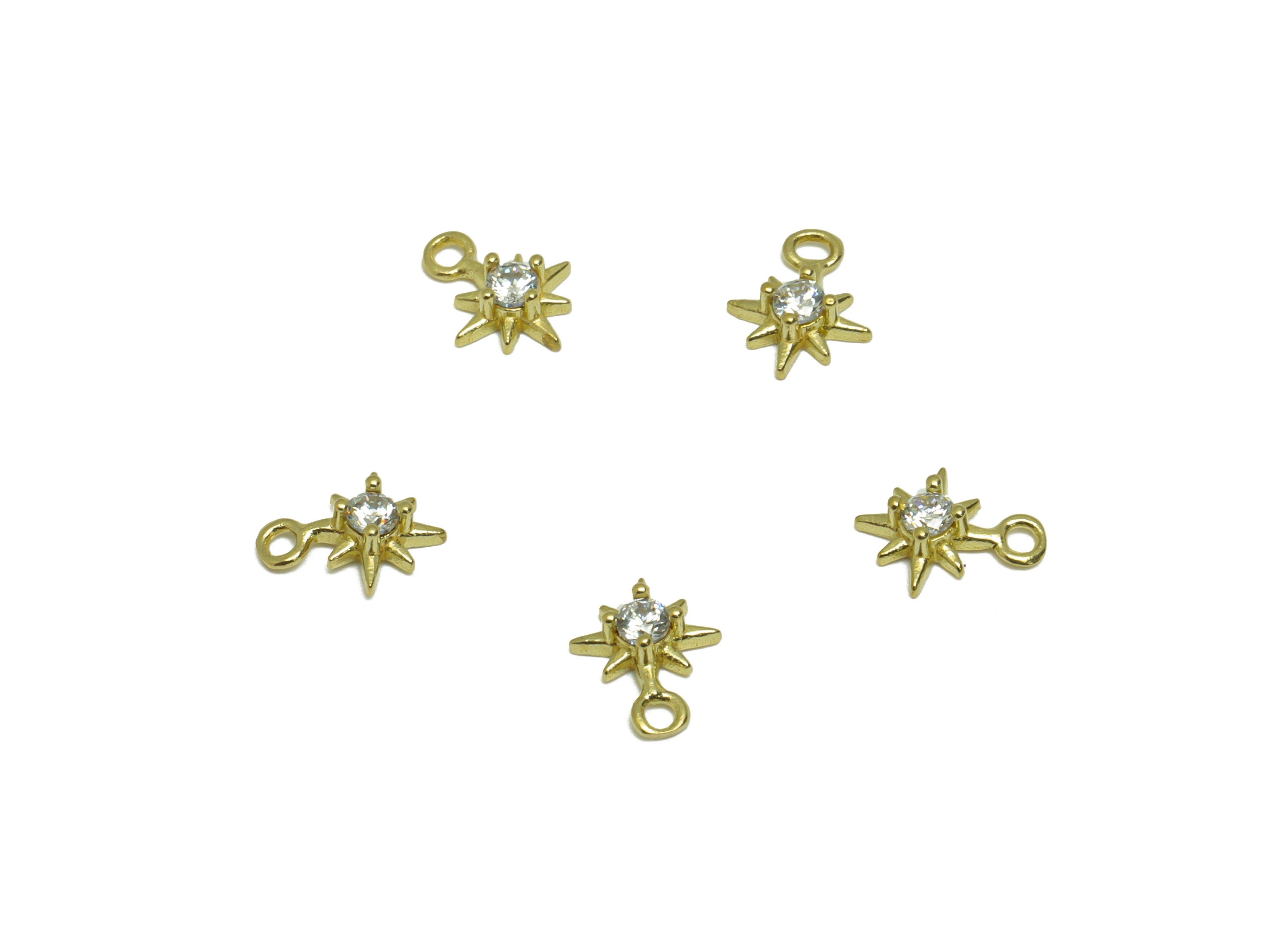 Brass CZ Star Earring Charm - Brass Cubic Zircon Star Charm - Brass Zircon North Star Charm - Bracelet Charm- 7x5x2mm -PP9494 - DOMEDBAZAAR