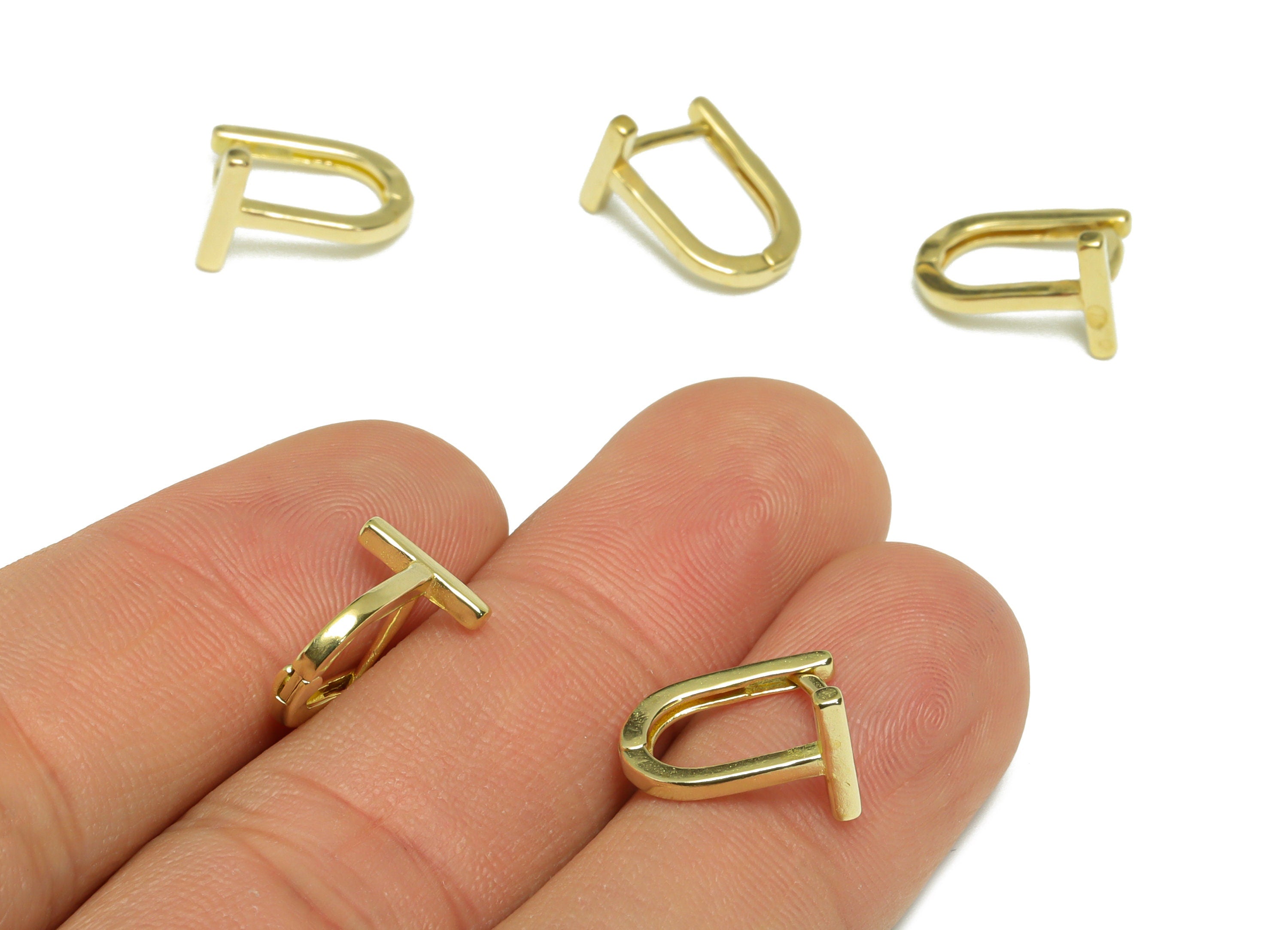 Gold Bar U Hoop Earring - Brass Stick English Lock Earring - Raw Brass U Hoop Earring - Geometry Earring - 13.10x9.4x1.55mm -PP9491 - DOMEDBAZAAR