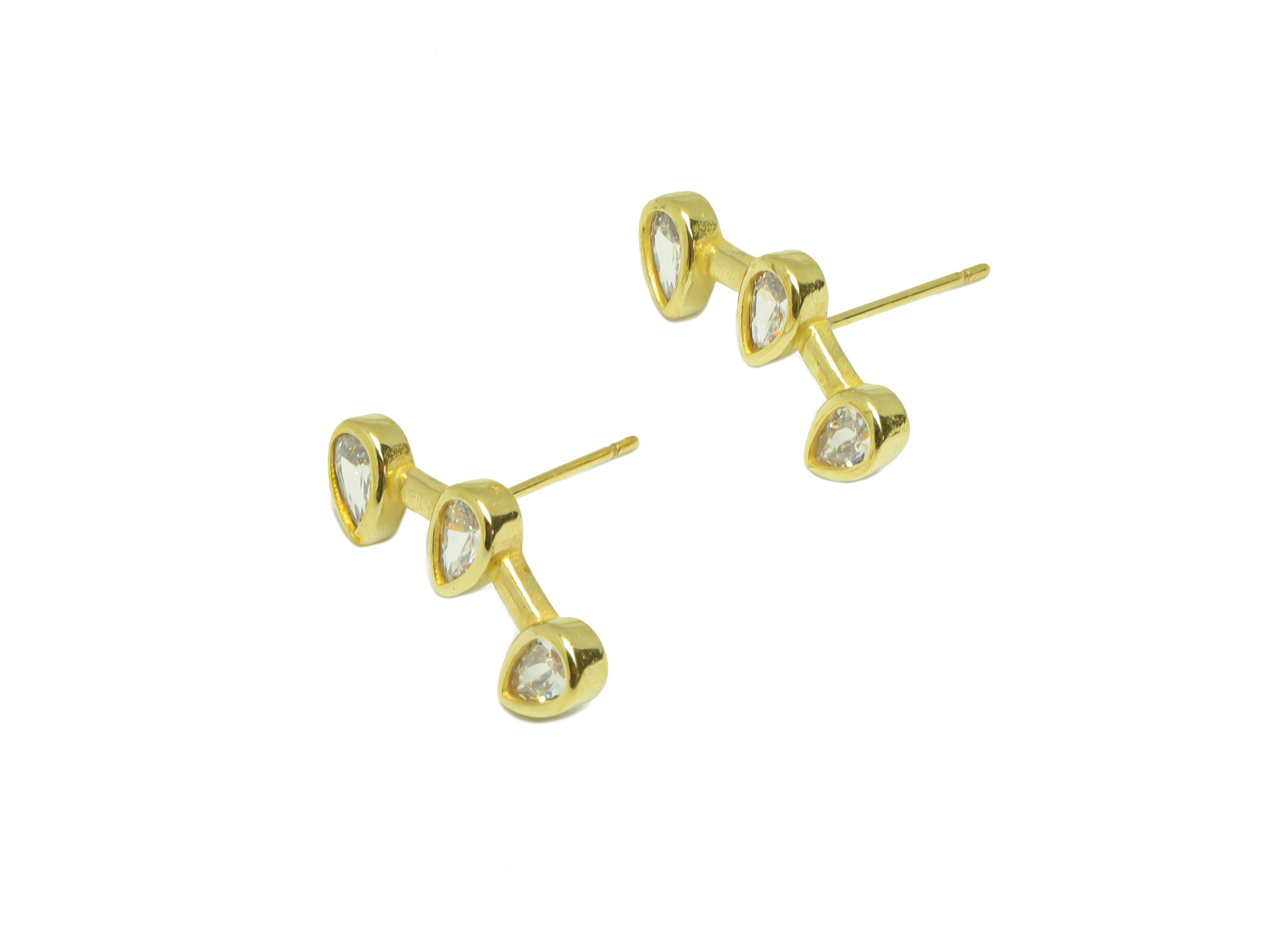 Teardrop CZ Wire Earring Stud - Raw Brass Drop Stick Zircon Earring Post - Drop Link Zircon Stick Wire Earring Post - 14.52x18x2mm - PP9319 - DOMEDBAZAAR