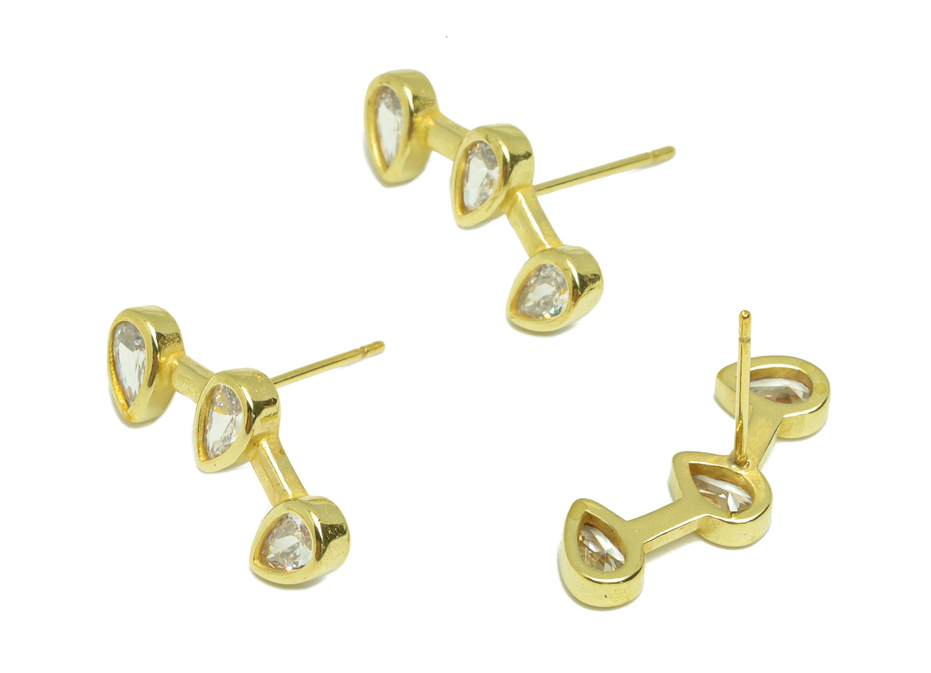 Teardrop CZ Wire Earring Stud - Raw Brass Drop Stick Zircon Earring Post - Drop Link Zircon Stick Wire Earring Post - 14.52x18x2mm - PP9319 - DOMEDBAZAAR