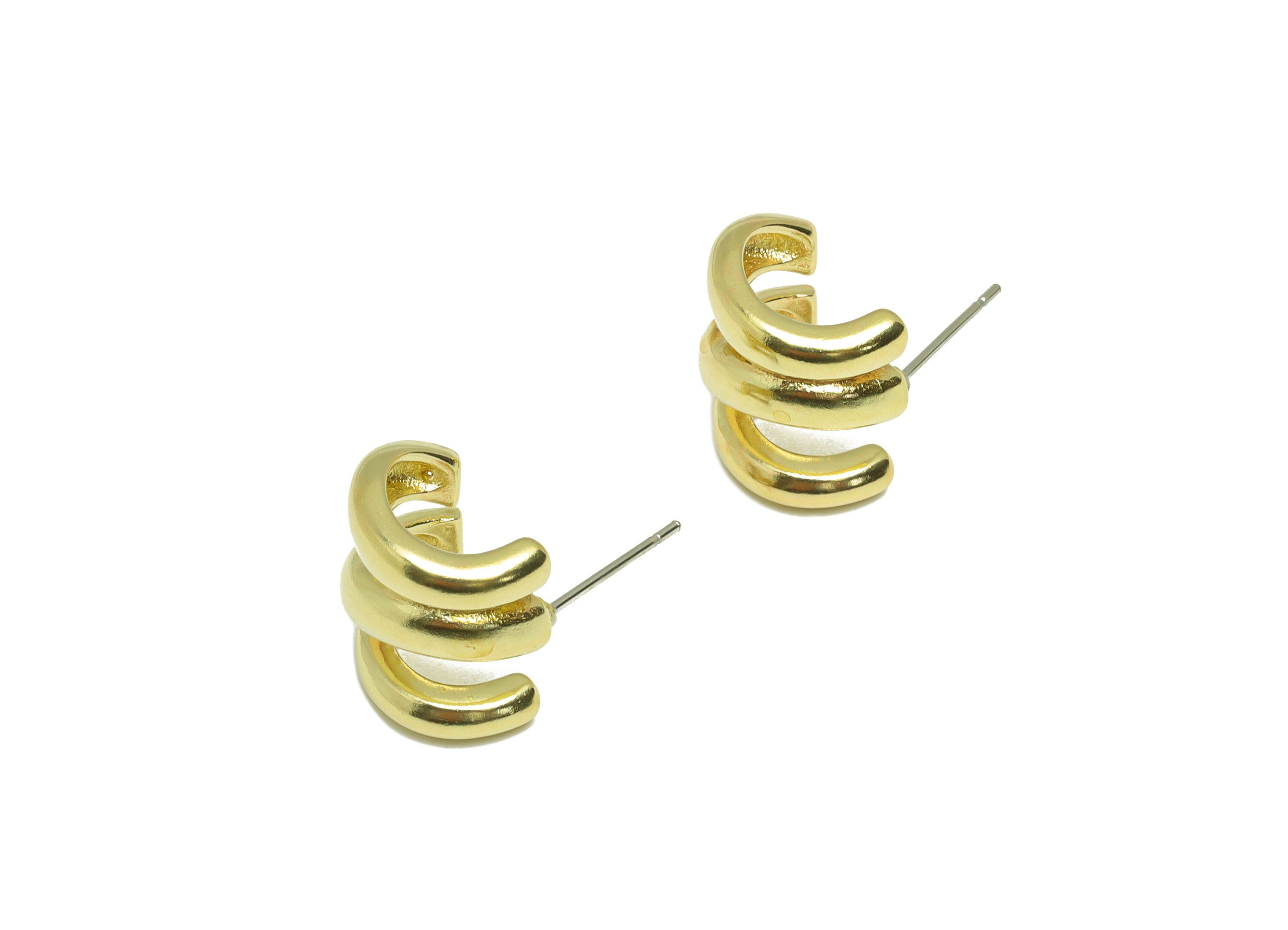 Brass Hoop Wire Earring Stud - Raw Brass Bent Wire Earring Post - Brass Bent Bar Earring Post - Hoop Ring Earring Post - 20x13x14mm - PP9208 - DOMEDBAZAAR