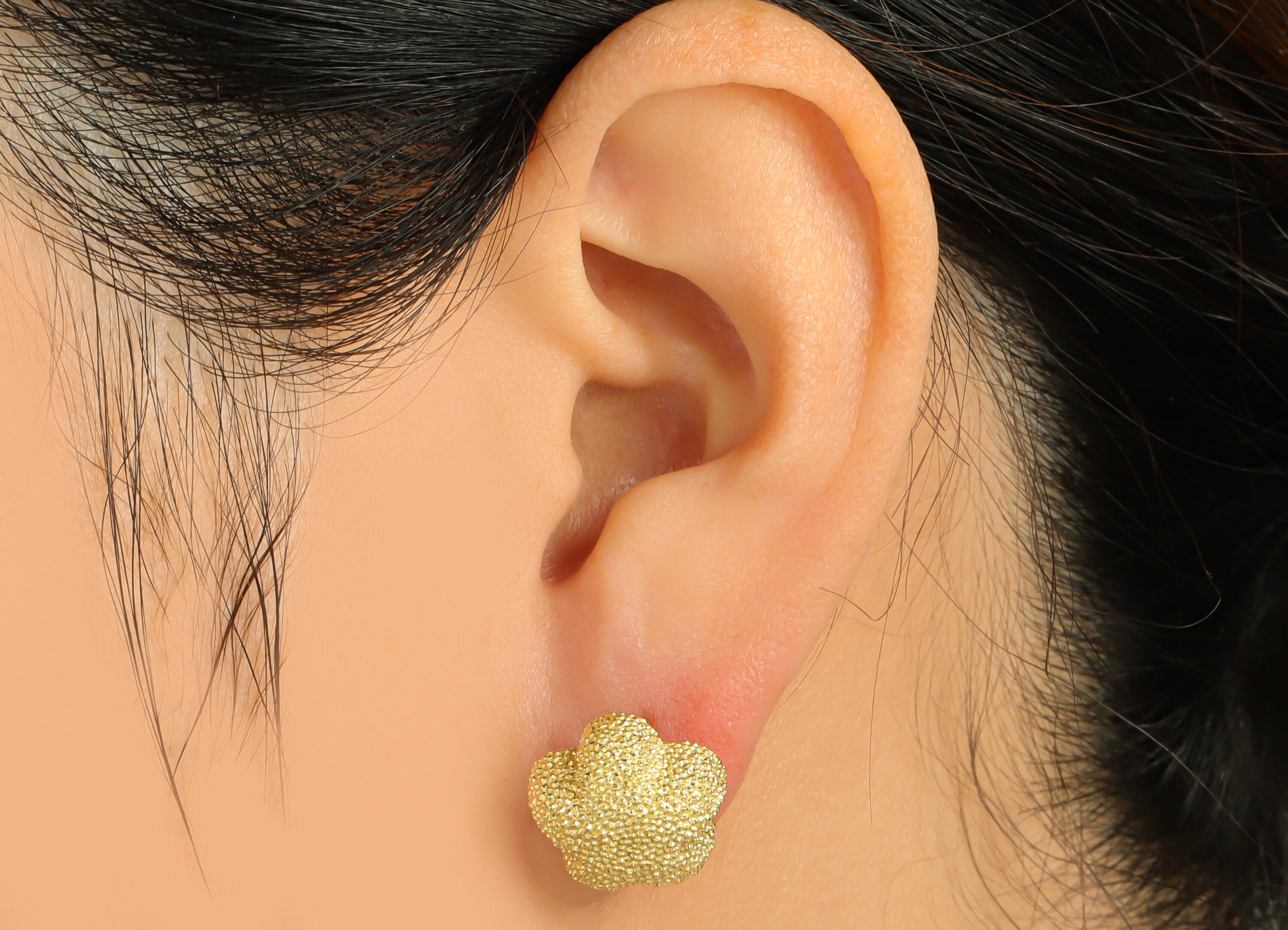 Brass Textured Flower Earring Stud - Raw Brass Frosted Flower Earring Post - Brass Cubic Flower Earring Post - 18.64x14.7x7.47mm - PP9217 - DOMEDBAZAAR