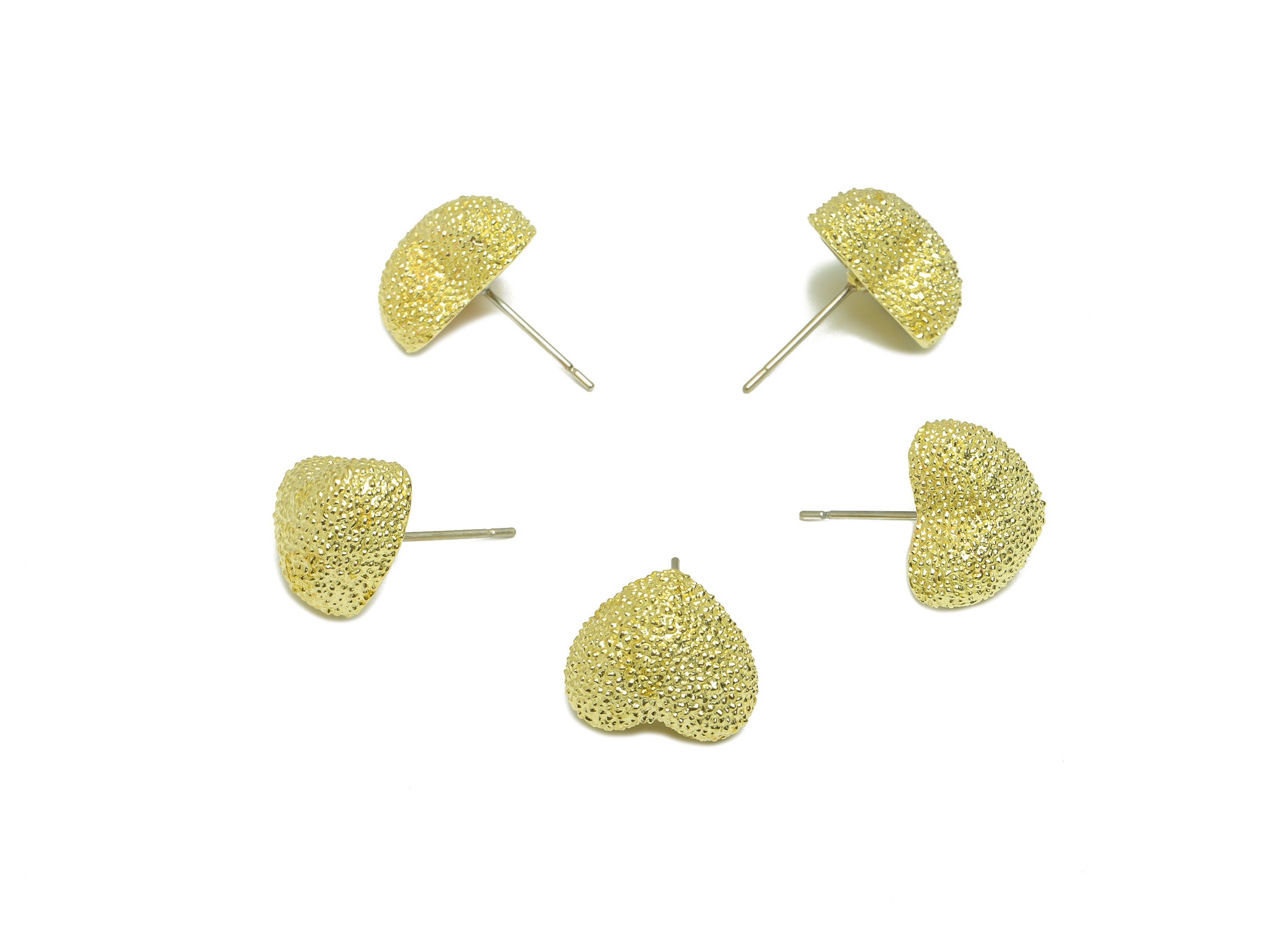 Brass Textured Heart Earring Stud - Raw Brass Frosted Heart Earring Post - Brass Cubic Heart Earring Post - Textured Post - 18x14x7mm-PP9213 - DOMEDBAZAAR