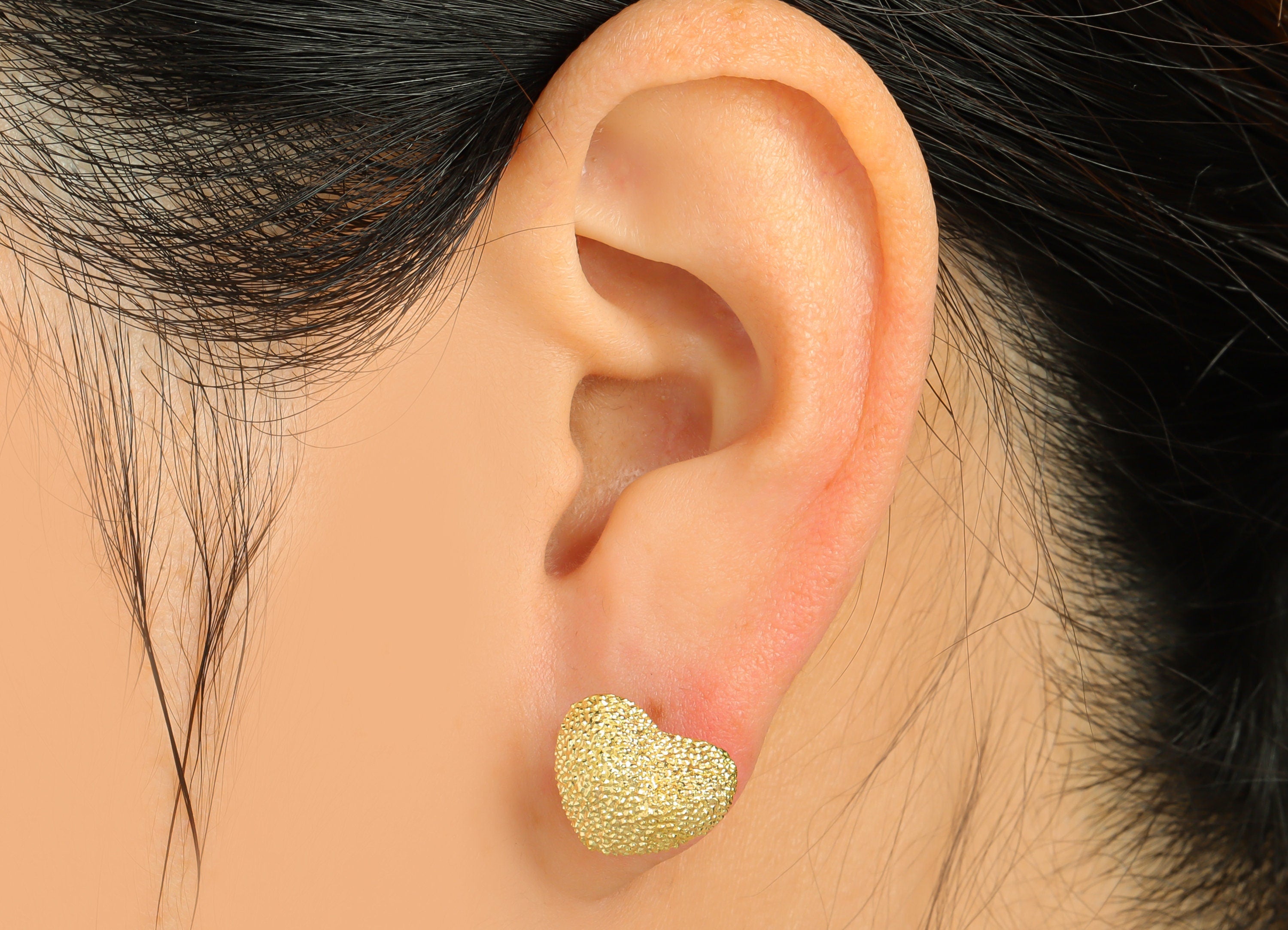 Brass Textured Heart Earring Stud - Raw Brass Frosted Heart Earring Post - Brass Cubic Heart Earring Post - Textured Post - 18x14x7mm-PP9213 - DOMEDBAZAAR