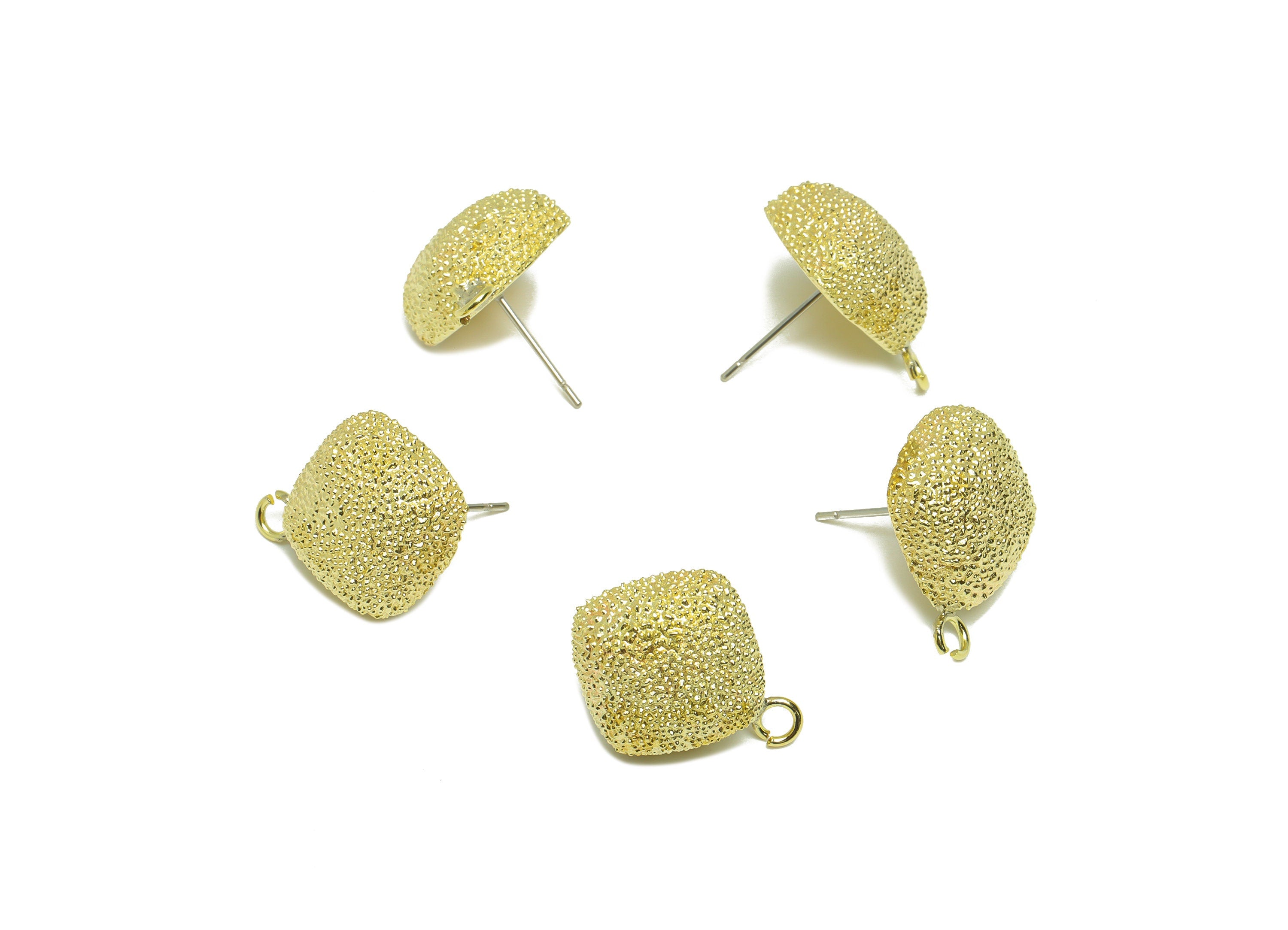 Brass Textured Cube Earring Stud - Raw Brass Frosted Cube Earring Post - Brass Cubic Square Earring Post with Loop - 18x16x7mm - PP9212 - DOMEDBAZAAR