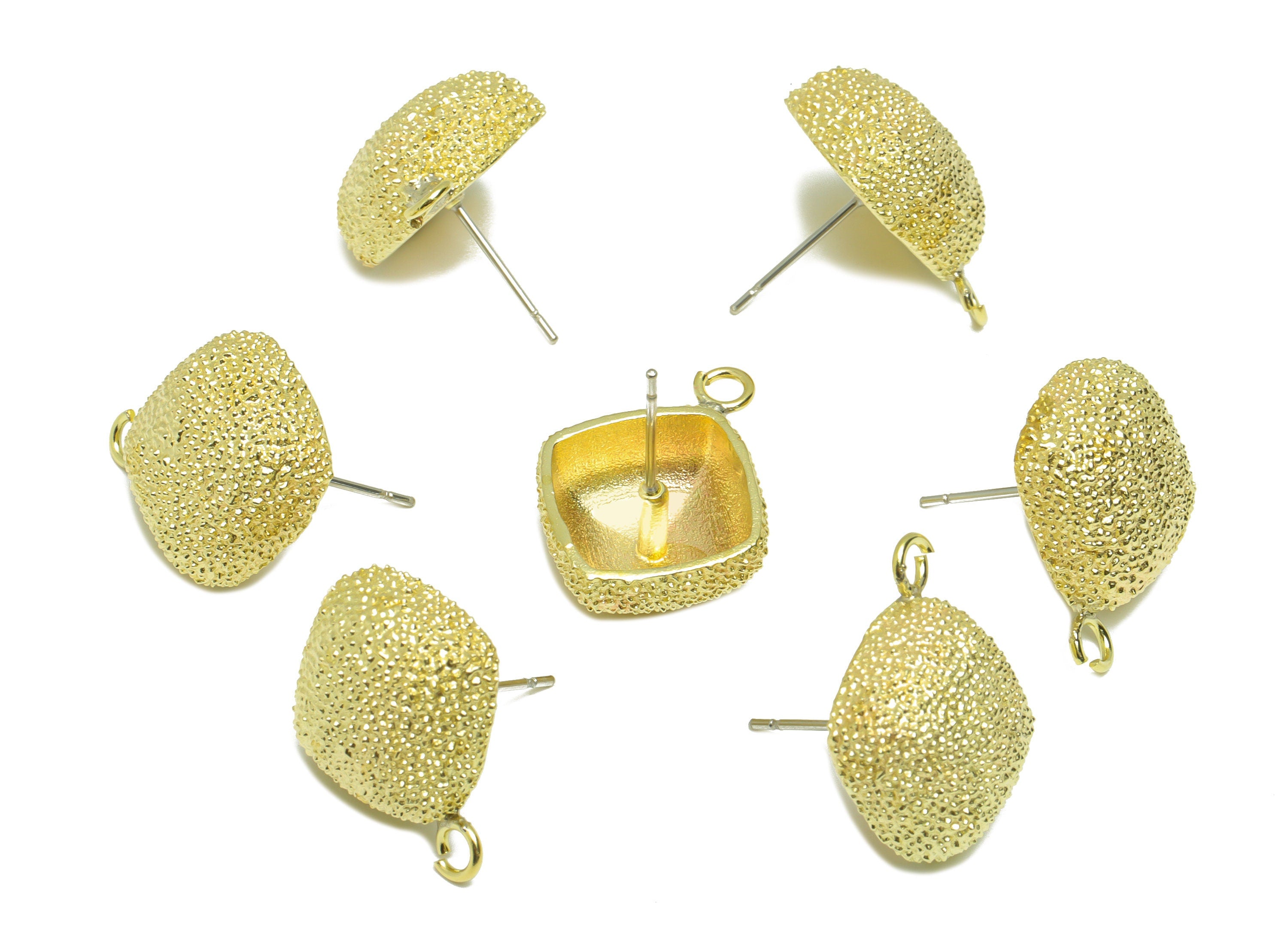 Brass Textured Cube Earring Stud - Raw Brass Frosted Cube Earring Post - Brass Cubic Square Earring Post with Loop - 18x16x7mm - PP9212 - DOMEDBAZAAR