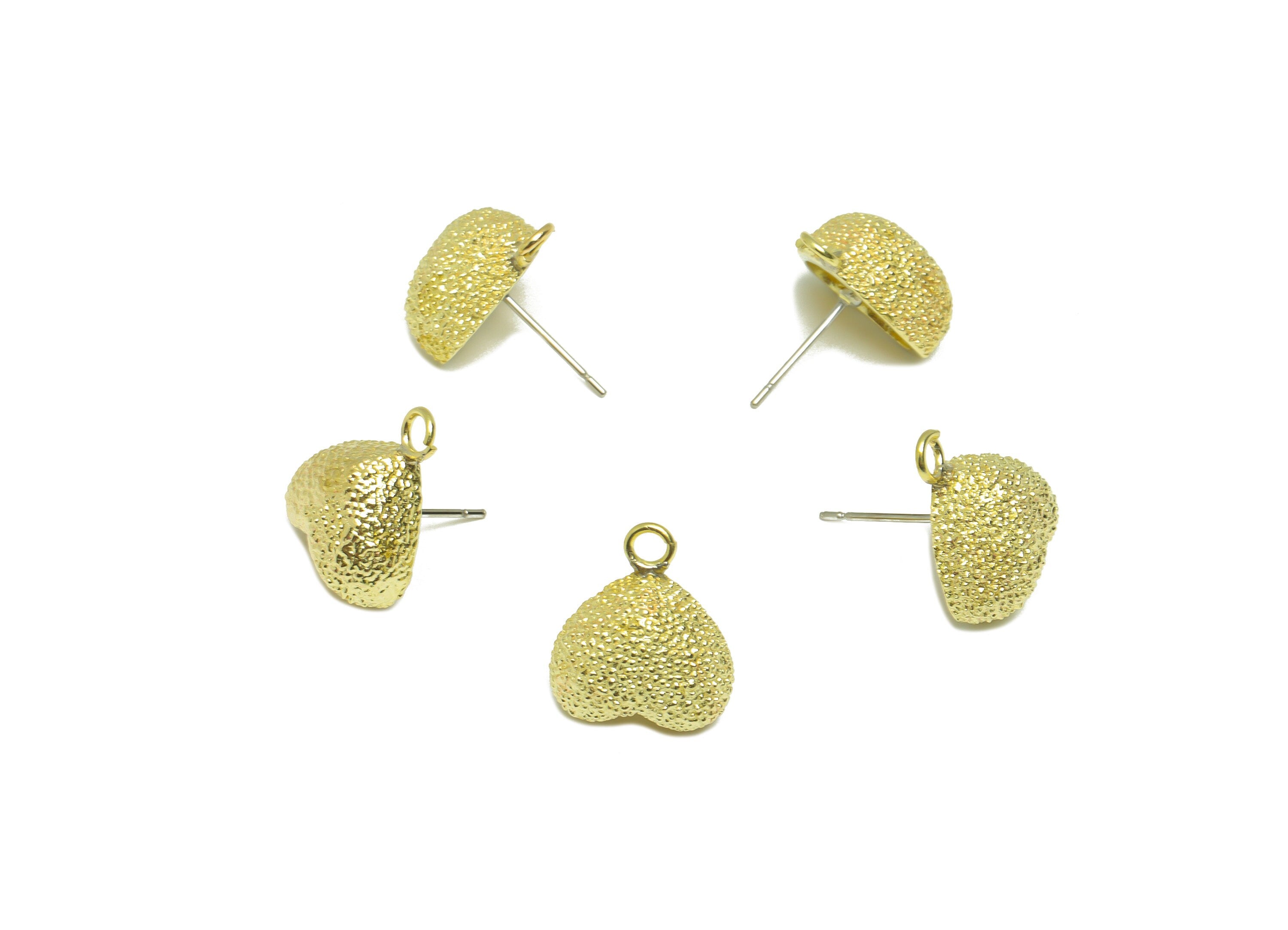 Brass Textured Heart Earring Stud - Raw Brass Frosted Heart Earring Post - Brass Cubic Heart Earring Post With Loop - 18.28x13.67x6mm-PP9211 - DOMEDBAZAAR