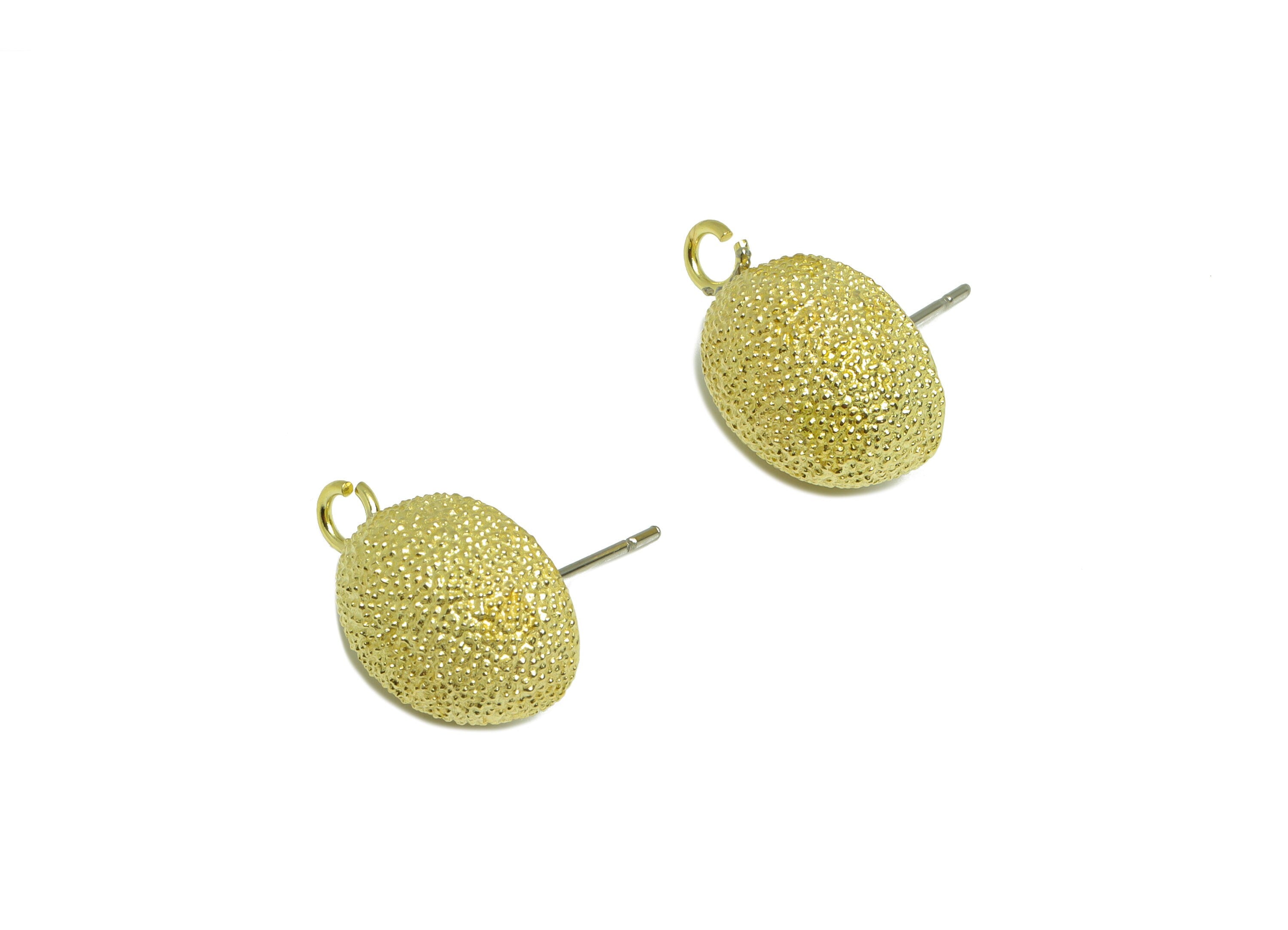 Brass Textured Oval Earring Stud - Raw Brass Frosted Oval Earring Post - Brass Cubic Oval Earring Post With Loop - 18x10.71x7.47mm-PP9210 - DOMEDBAZAAR