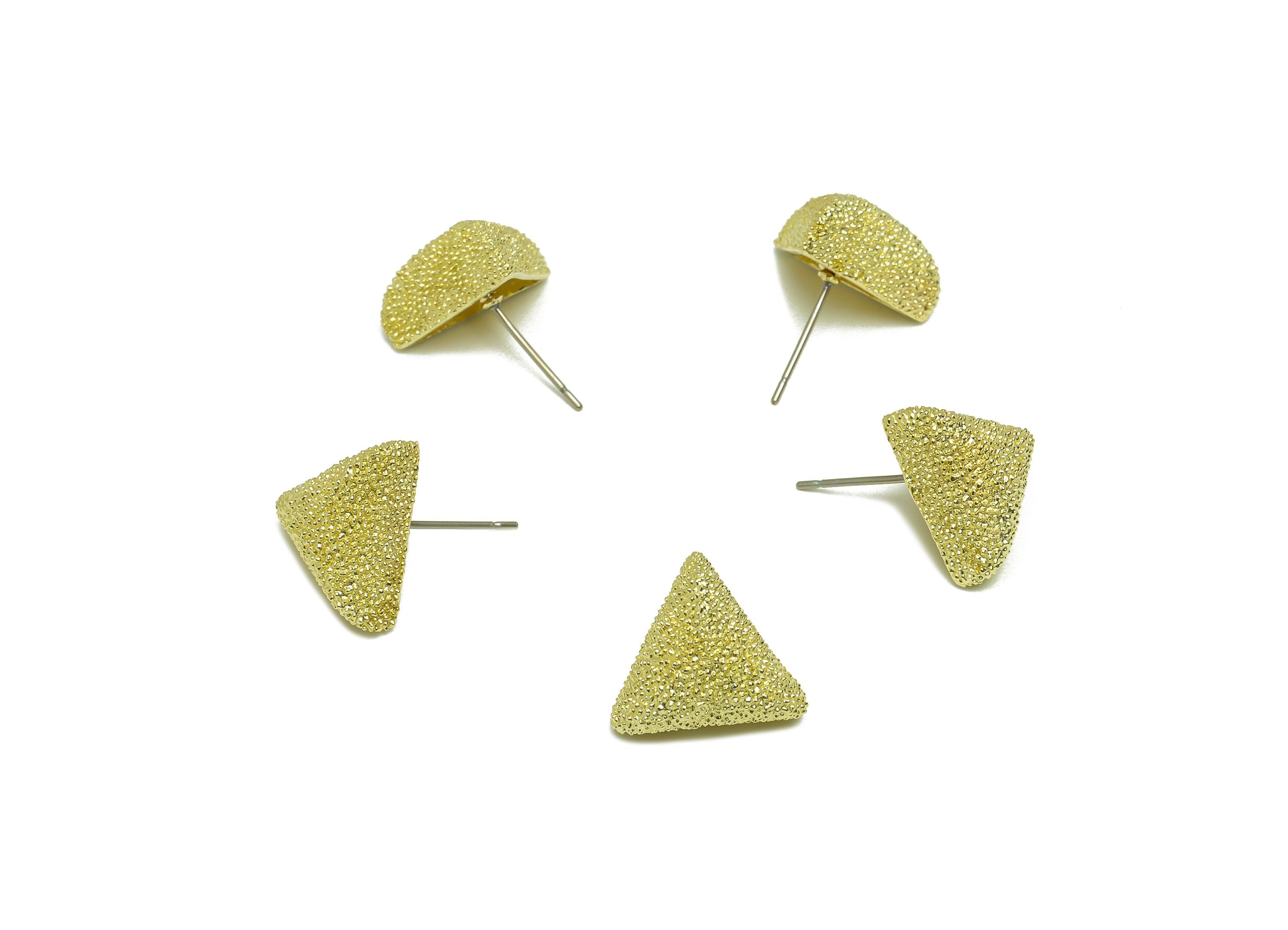 Brass Textured Triangle Earring Stud - Raw Brass Frosted Triangle Earring Post - Brass Cubic Triangle Earring Post - 19.09x14x14mm - PP9209 - DOMEDBAZAAR