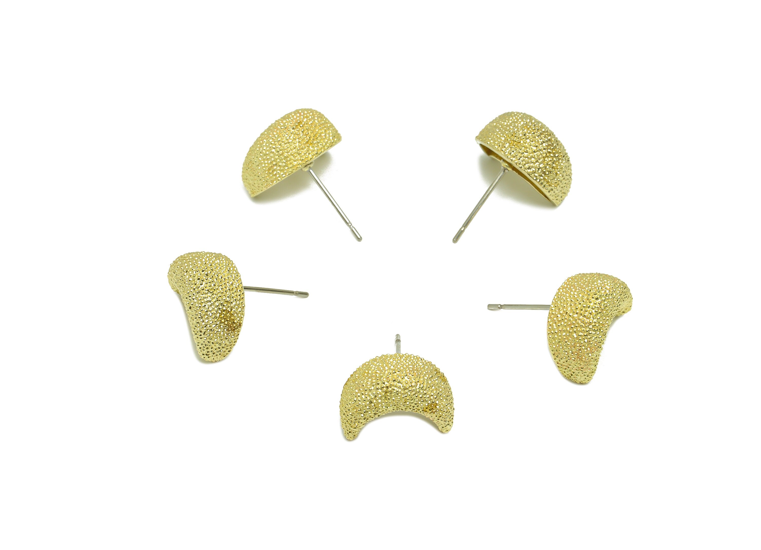 Brass Textured Crescent Earring Stud - Raw Brass Frosted Moon Earring Post - Brass Cubic Crescent Earring Post - 18.47x6.3x7.05mm - PP9216 - DOMEDBAZAAR