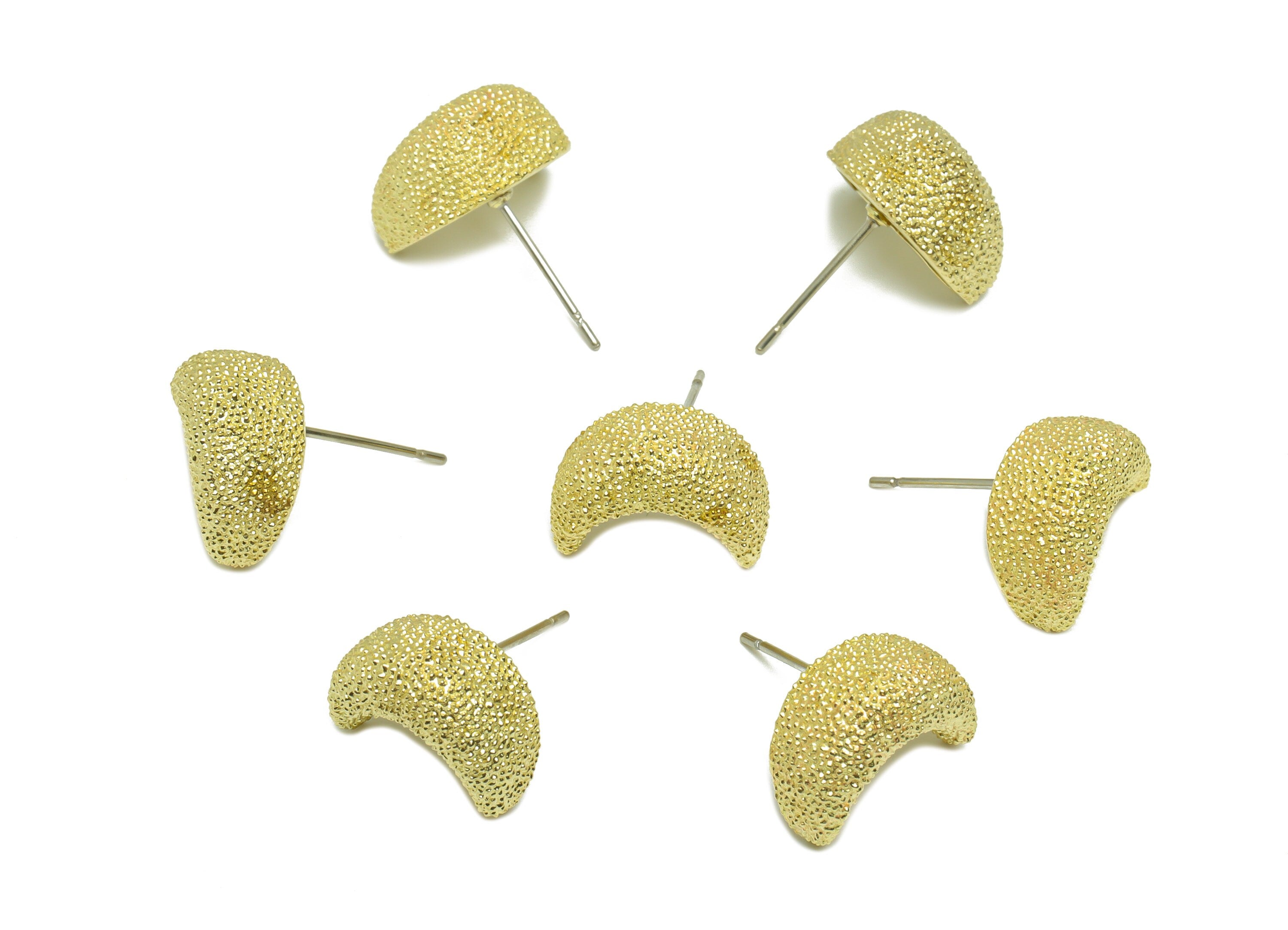 Brass Textured Crescent Earring Stud - Raw Brass Frosted Moon Earring Post - Brass Cubic Crescent Earring Post - 18.47x6.3x7.05mm - PP9216 - DOMEDBAZAAR