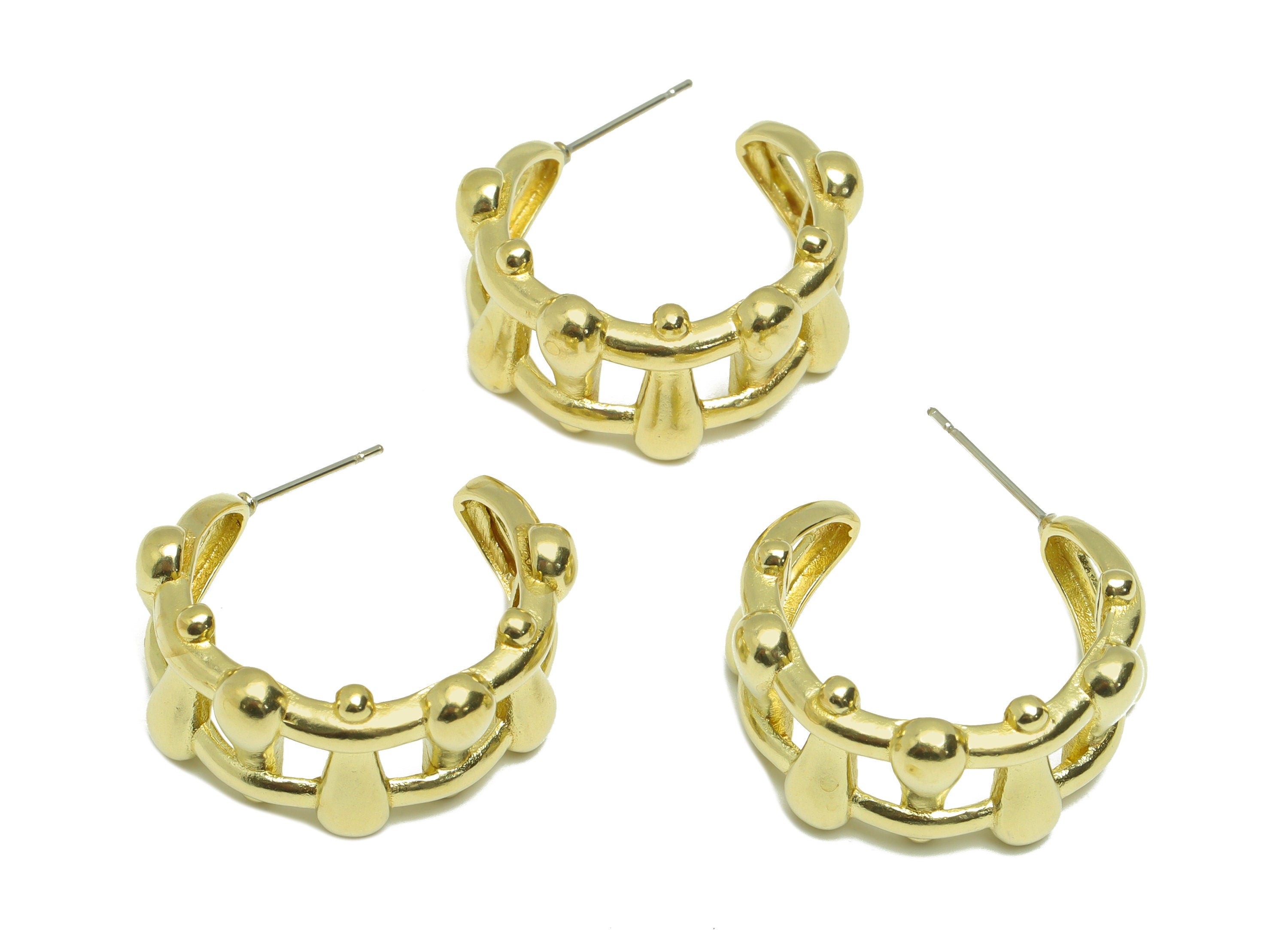 Brass Round C Hoop Earring - Raw Brass Thick Wide Hoop Earring Stud - Brass Weave Open Hoop Earring Post - Hoop Post -25x25x11mm - PP9202 - DOMEDBAZAAR