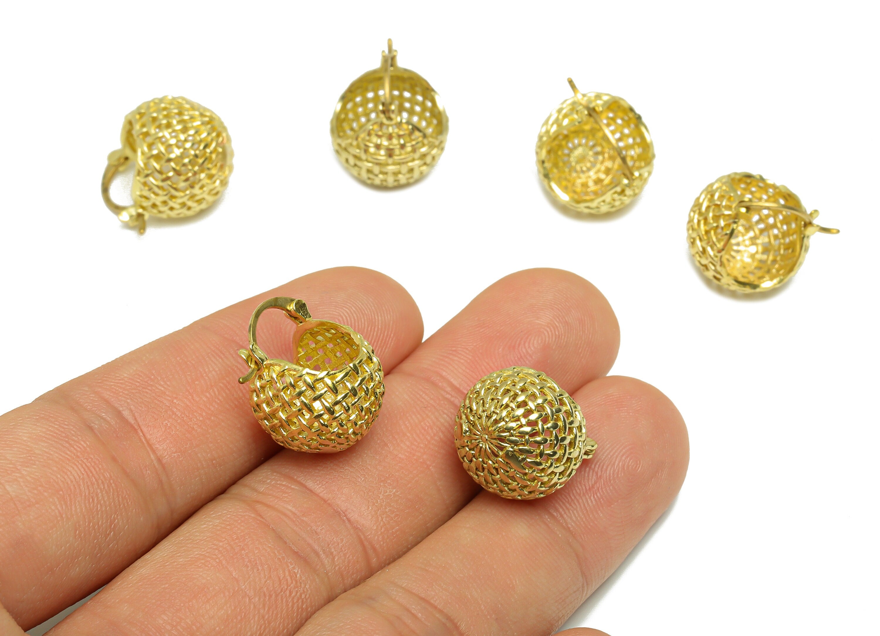 Brass Round Hinged Back Earring - Raw Brass Basket Mesh Back Earring - Wire Hoop Back Earring - Hoop Wire Back Earring - 17x16x14mm - PP9200 - DOMEDBAZAAR