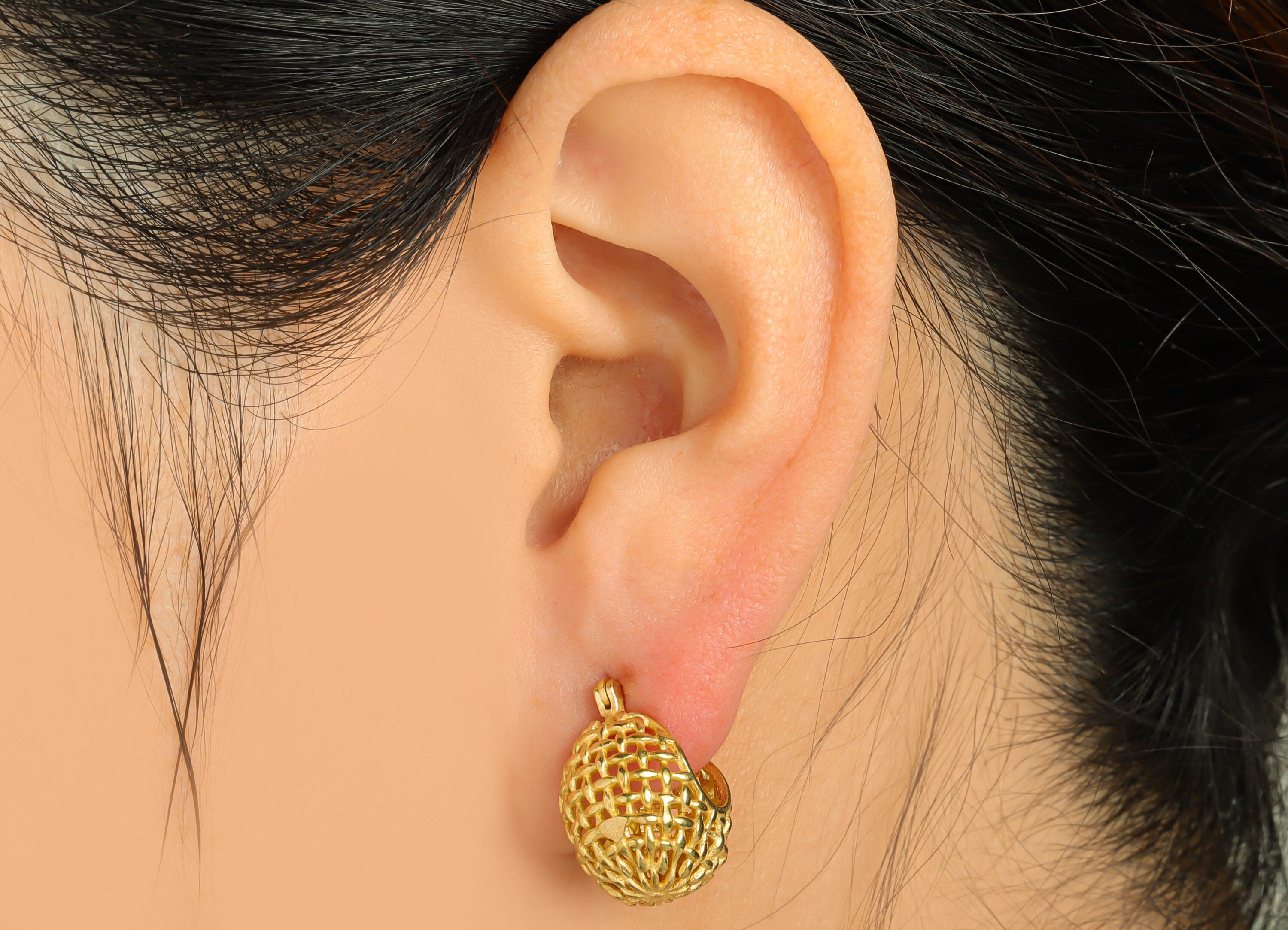 Brass Oval Hinged Back Earring - Raw Brass Basket Mesh Back Earring - Wire Hoop Back Earring - Hoop Wire Back Earring - 17x14x11mm - PP9201 - DOMEDBAZAAR