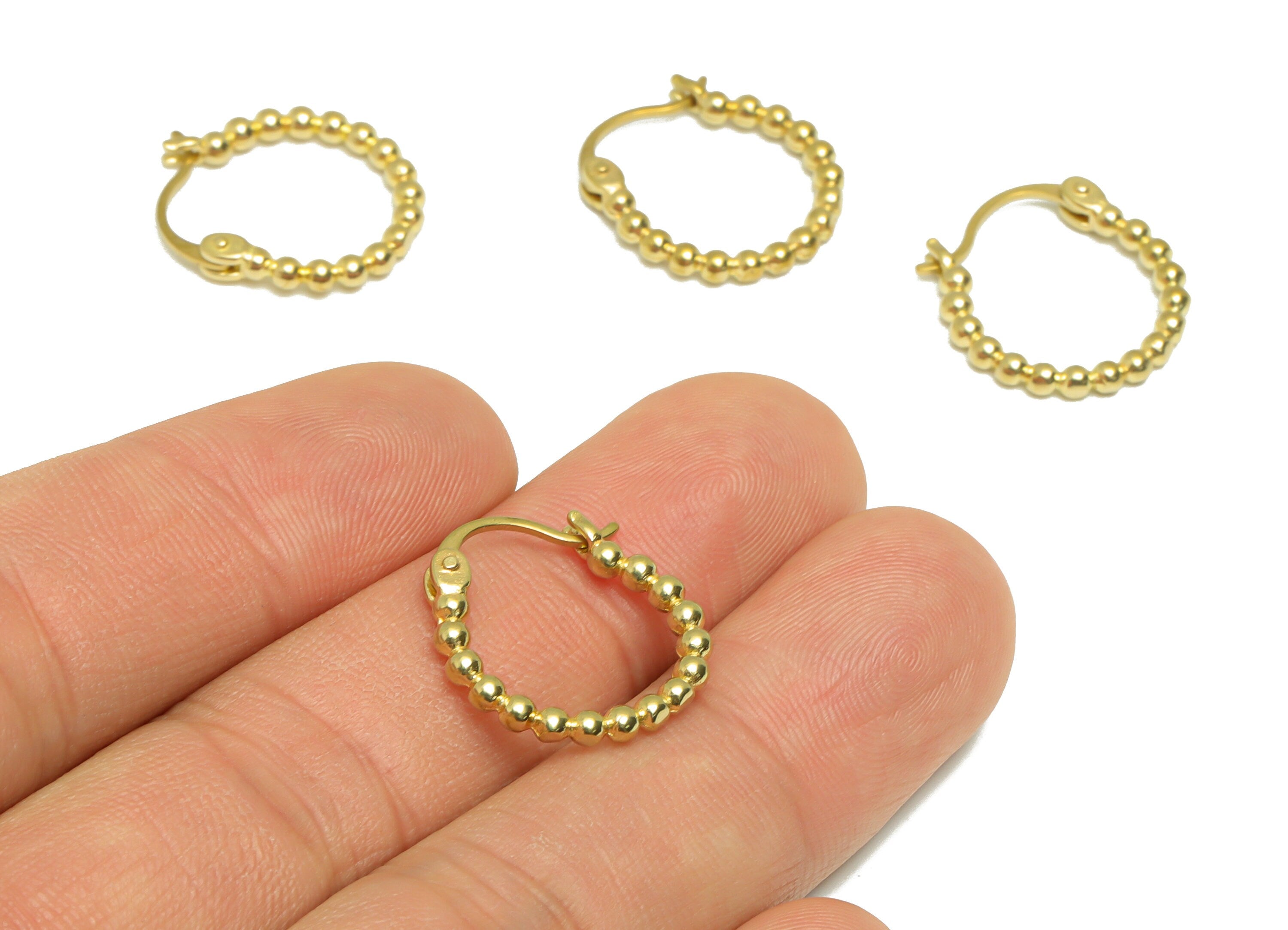 Brass Beaded Hinged Back Earring - Raw Brass Ball Hoop Earring - Wire Hoop Back Earring - Hoop Wire Back Earring - 19.47x17.4x2.4mm - PP9204 - DOMEDBAZAAR
