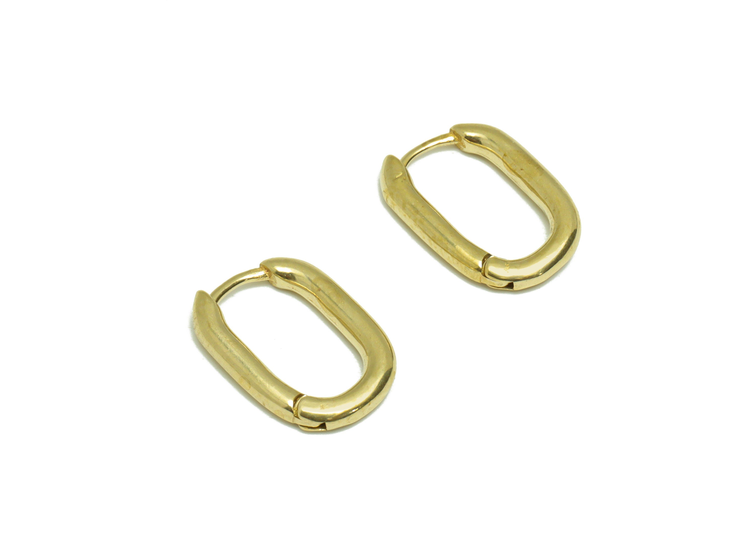 Brass Huggie Hoop Earring - Raw Brass Oval Rectangle Earring Clasp - Geometry Hoop Clasp Earring - Brass Hoop Earring - 14x10x2mm - PP9186 - DOMEDBAZAAR