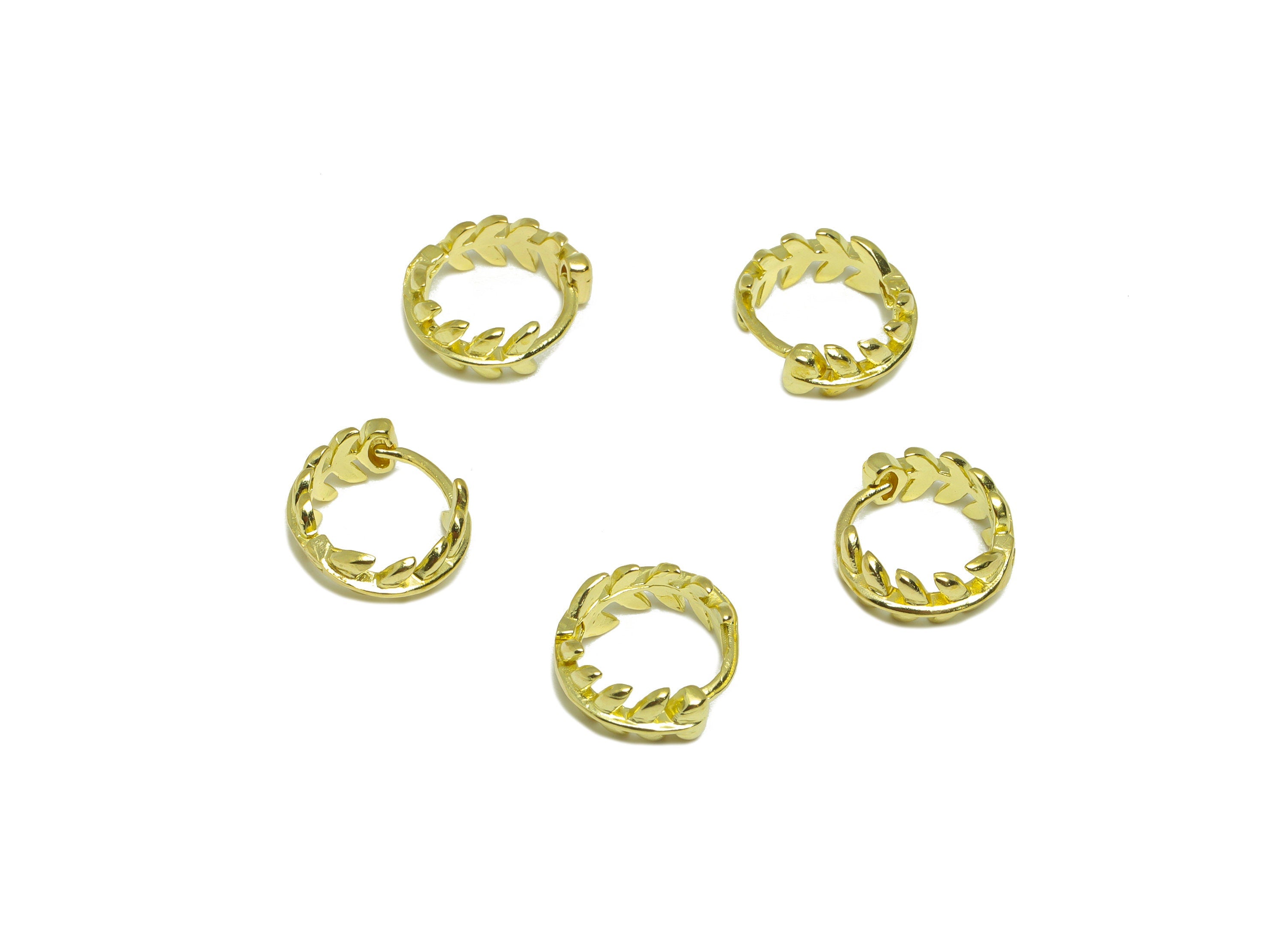 Brass leaf Huggie Hoop Earring - Raw Brass Branch Wire Earring Clasp - Brass Hoop Clasp Earring - Botanical Hoop Earring - 12x12x4mm -PP9166 - DOMEDBAZAAR