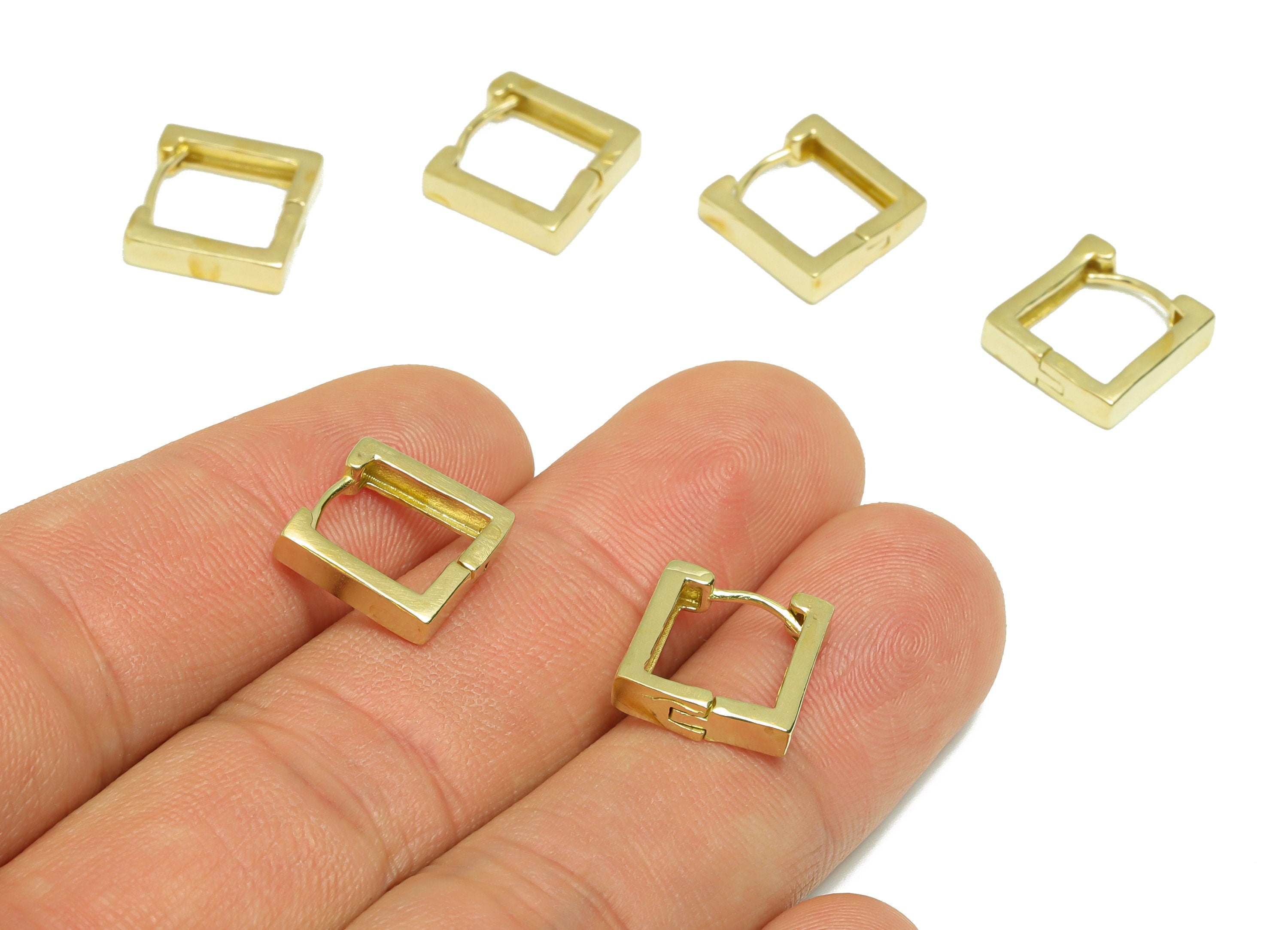 Brass Square Huggie Hoop - Raw Brass Hoop Wire Earring Clasp - Brass Hoop Clasp Earring - Geometry Hoop Earring -12.26x12.18x3.14mm -PP9194 - DOMEDBAZAAR