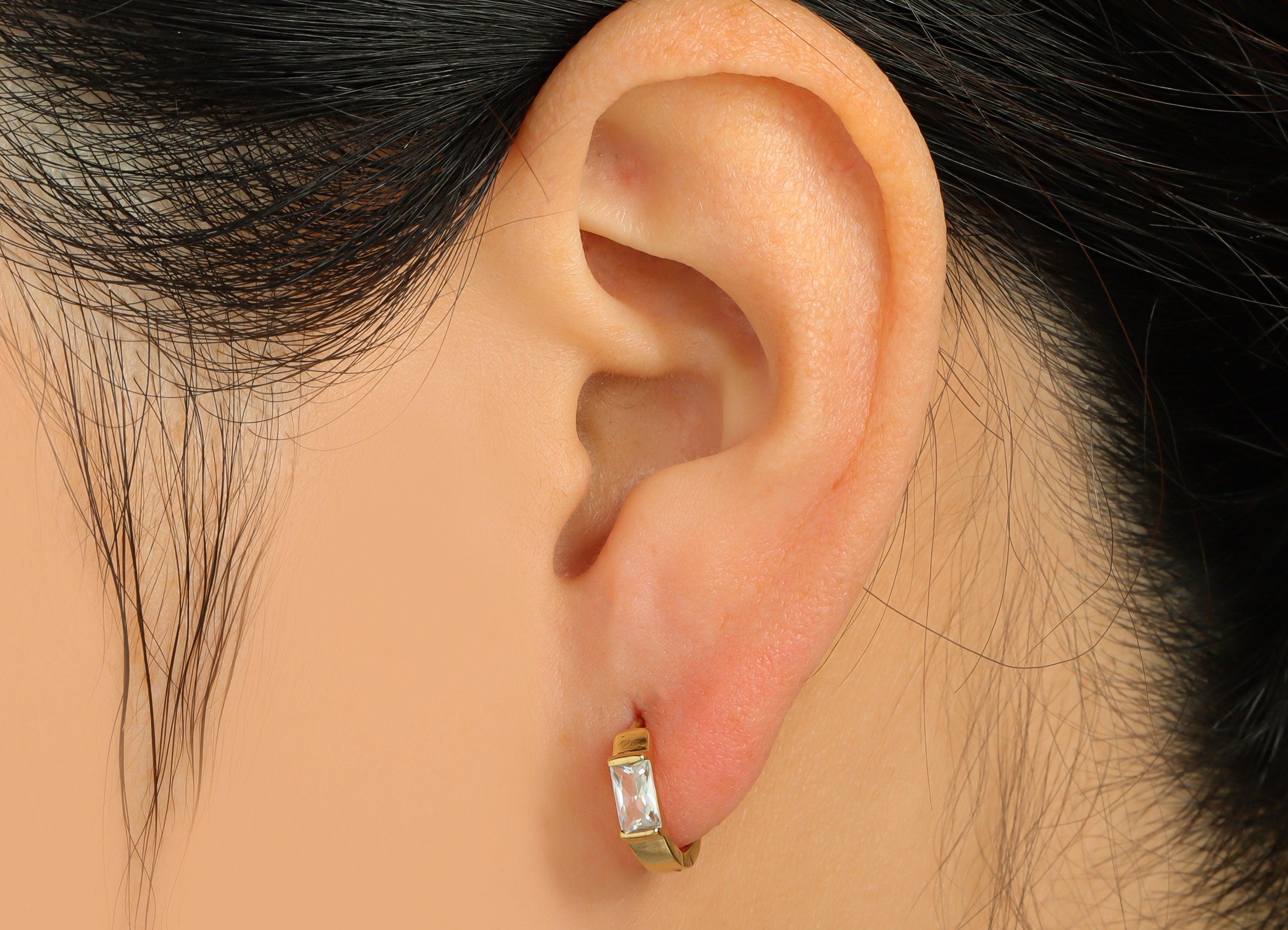 Brass CZ Huggie Hoop - Raw Brass Rings Wire Earring Clasp - Brass Hoop Clasp Earring - Brass Cubic Zircon Hoop Earring - 13x11x2mm - PP9190 - DOMEDBAZAAR