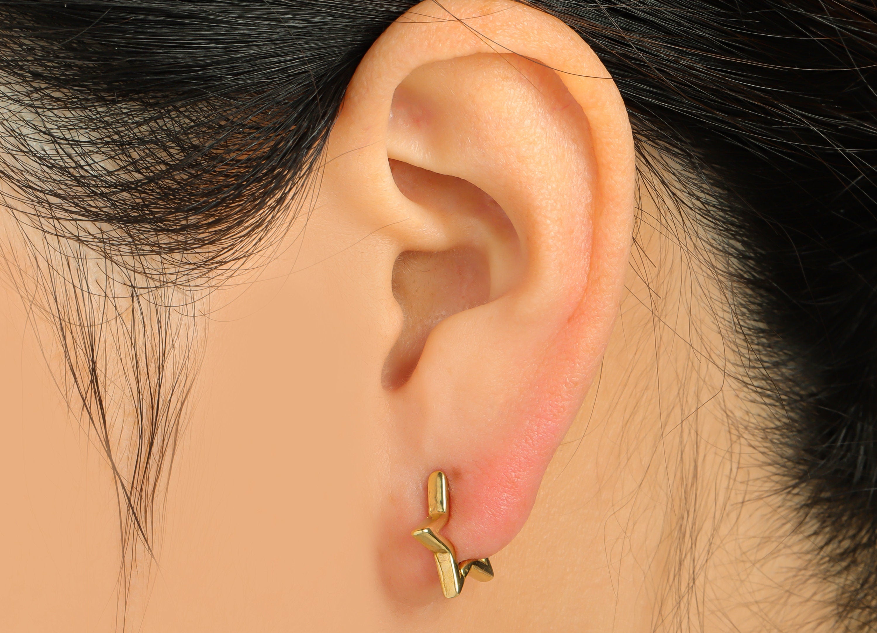 Brass Star Huggie Hoop Earring - Raw Brass Star Earring Clasp - Brass Hoop Clasp Earring - Brass Star Hoop Earring - 14.45x13x2mm - PP9175 - DOMEDBAZAAR
