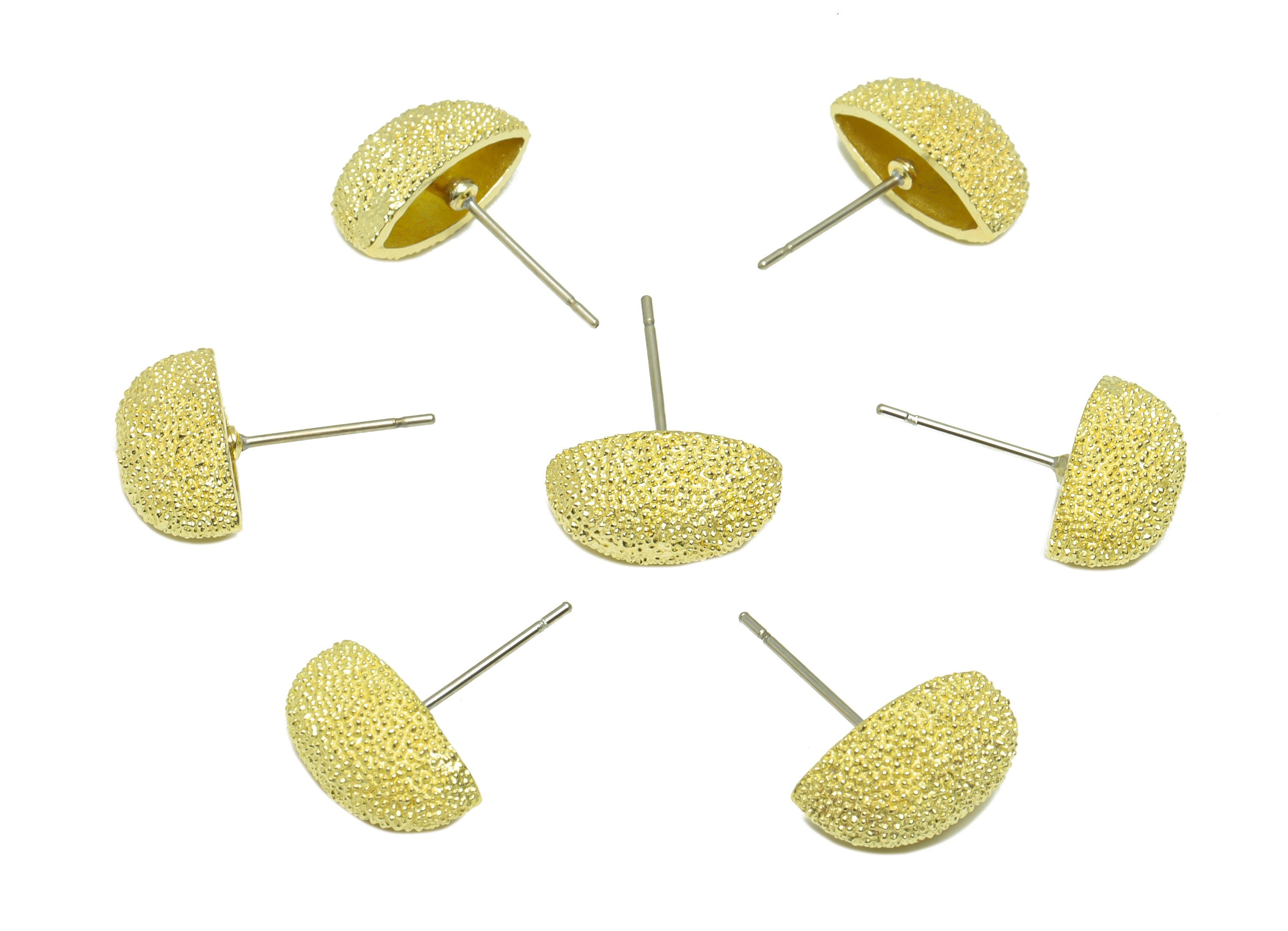 Brass Textured Oval Earring Stud - Raw Brass Frosted Oval Earring Post - Brass Cubic Oval Earring Post - 19x6.94x6.78mm - PP9215 - DOMEDBAZAAR