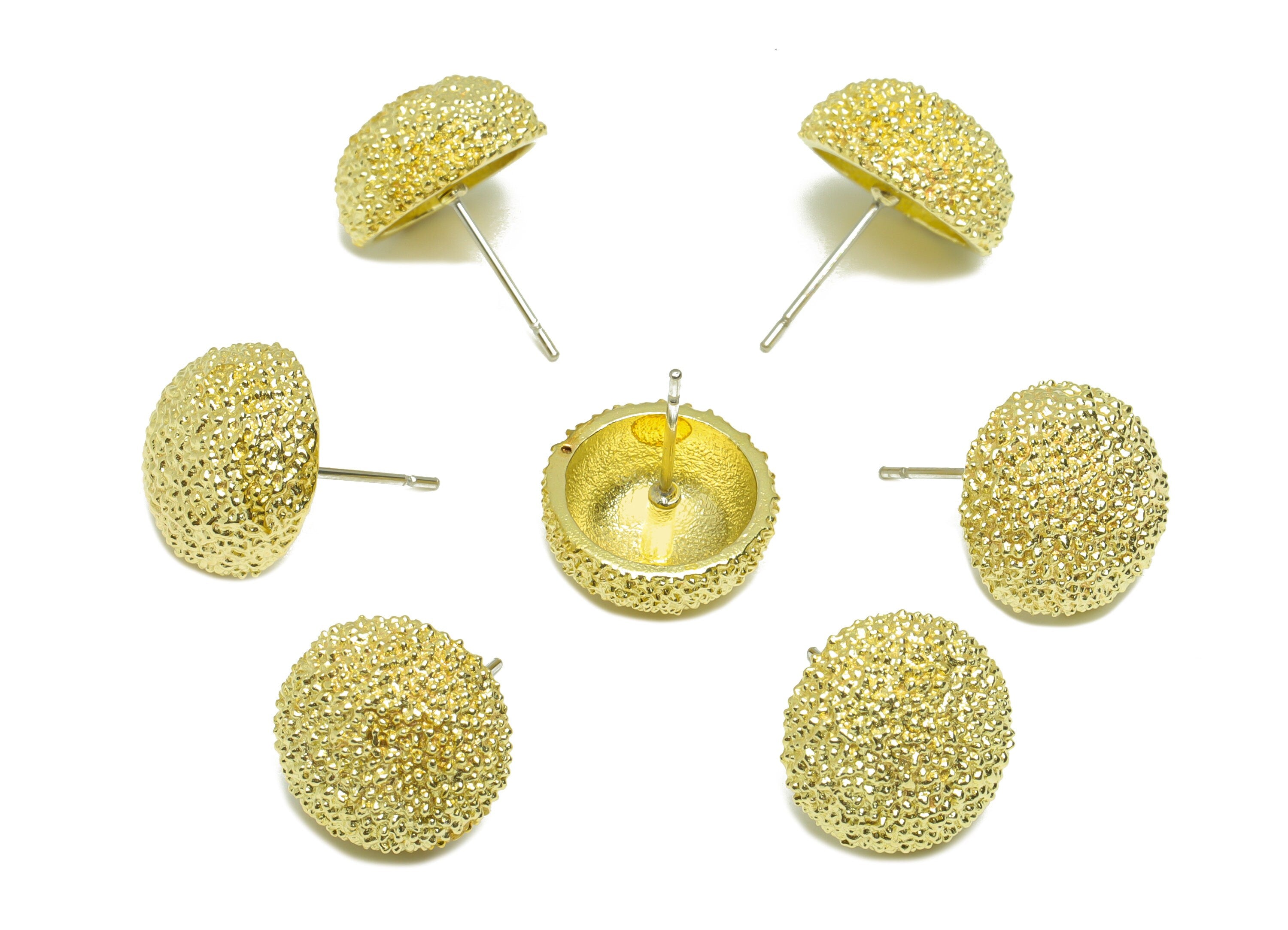 Brass Textured Round Earring Stud - Raw Brass Frosted Circle Earring Post - Brass Cubic Circle Earring Post - 18.34x13.53x7.06mm - PP9181 - DOMEDBAZAAR