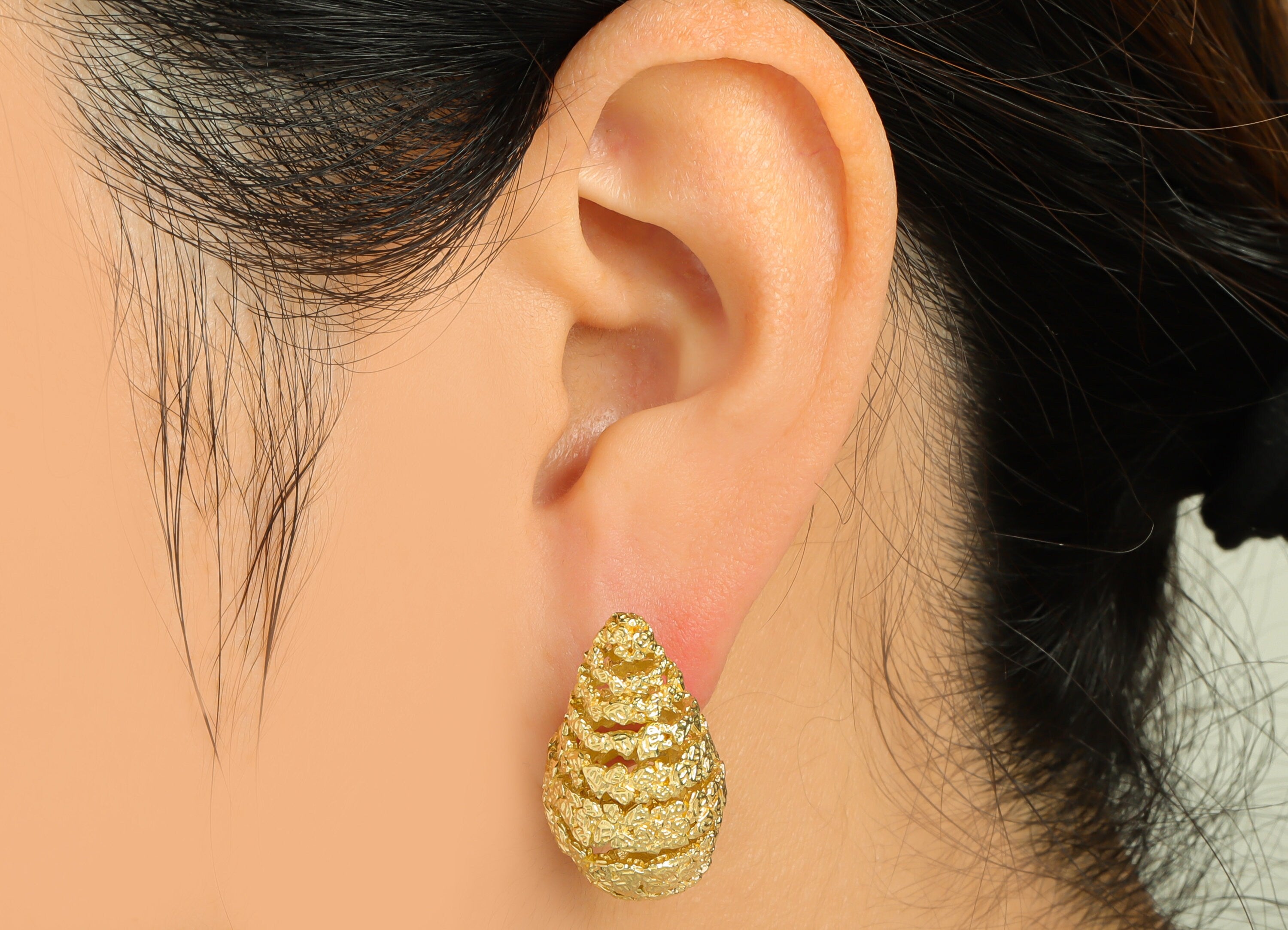 Brass Textured Drop Earring Stud - Raw Brass Frosted Twine Wire Earring Post - Brass Cubic Teardrop Earring Post - 25.71x23.85x14mm - PP9195 - DOMEDBAZAAR