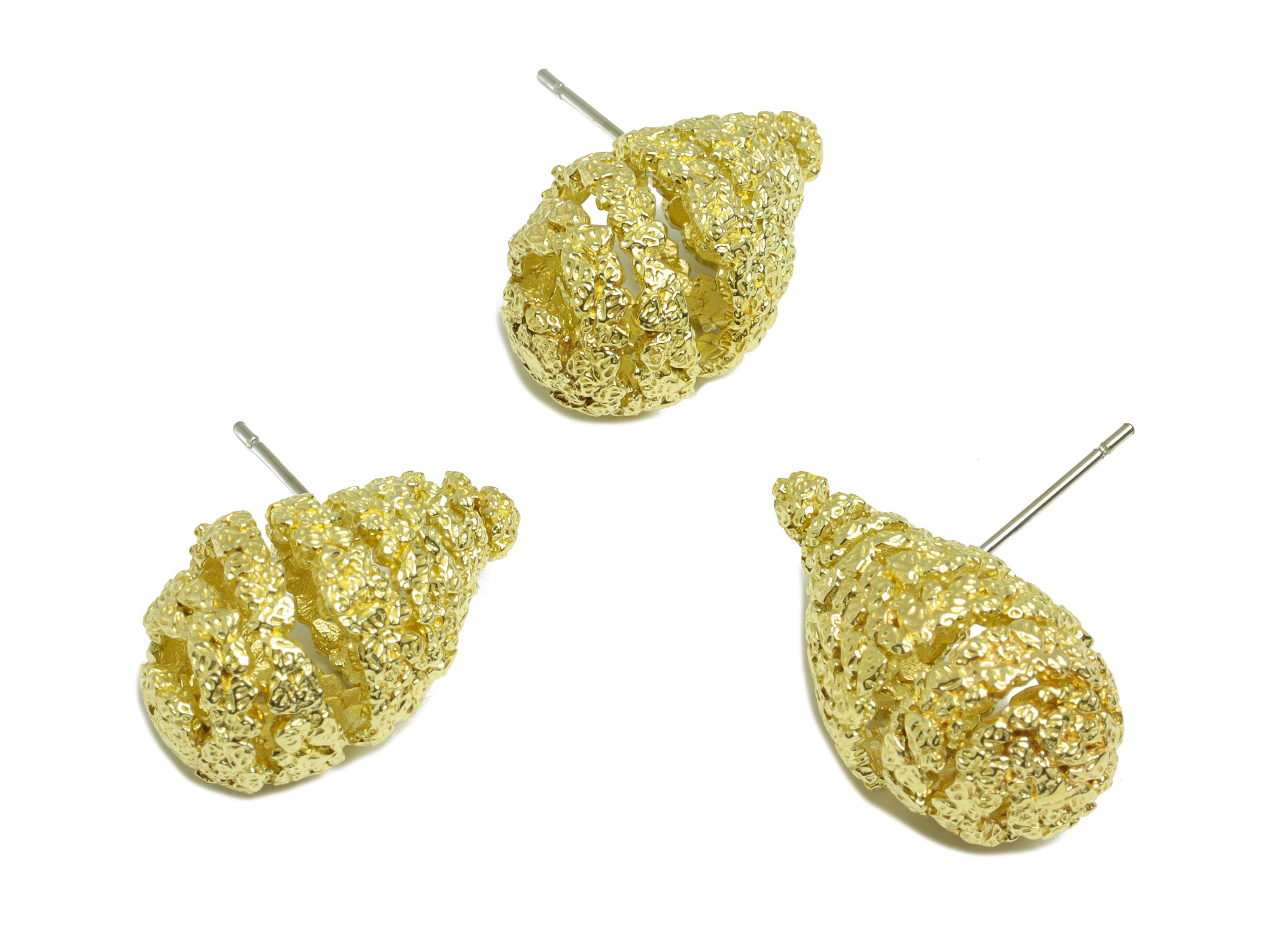 Brass Textured Drop Earring Stud - Raw Brass Frosted Twine Wire Earring Post - Brass Cubic Teardrop Earring Post - 23.65x22.76x12mm - PP9196 - DOMEDBAZAAR