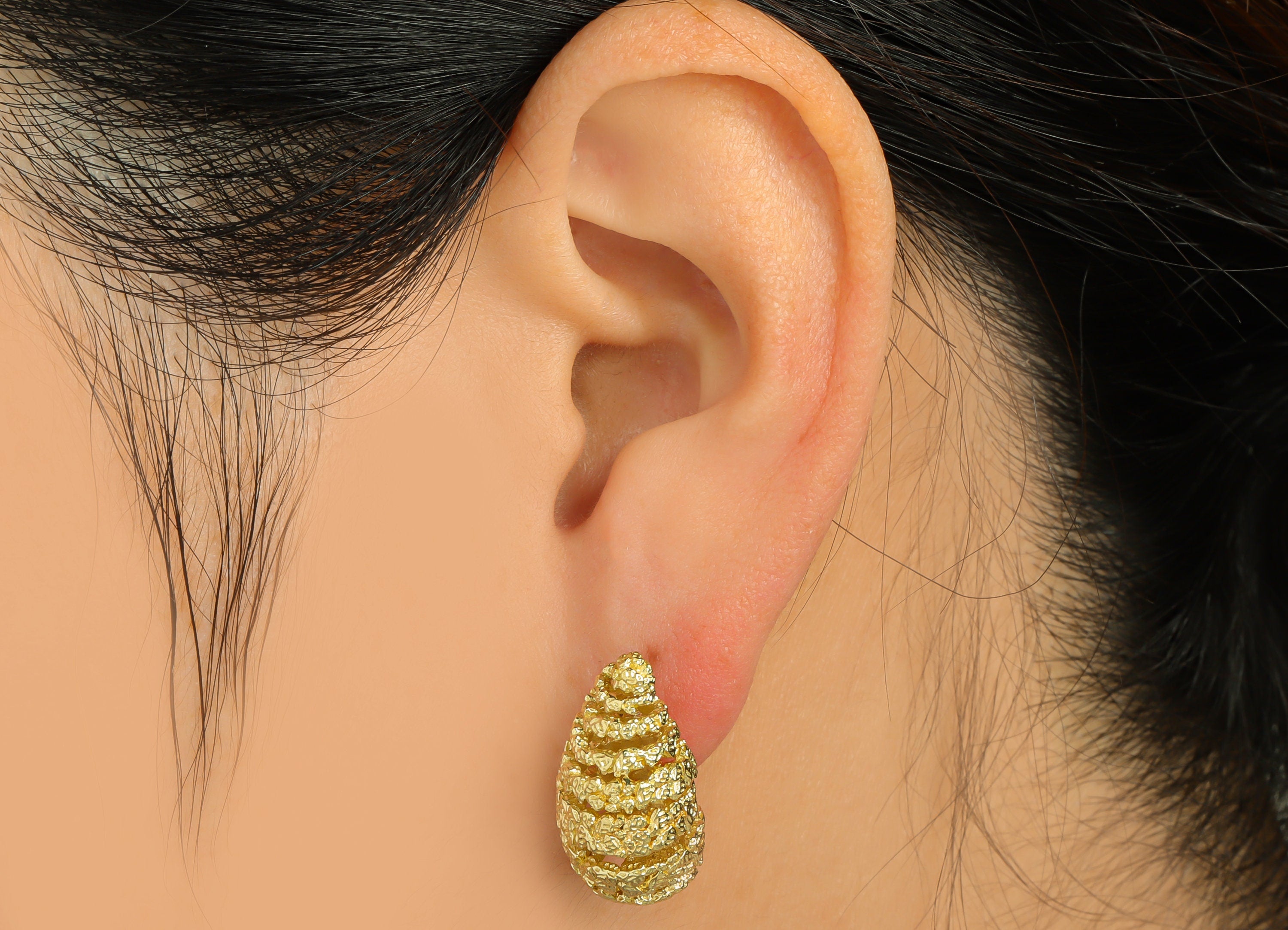 Brass Textured Drop Earring Stud - Raw Brass Frosted Twine Wire Earring Post - Brass Cubic Teardrop Earring Post - 23.65x22.76x12mm - PP9196 - DOMEDBAZAAR