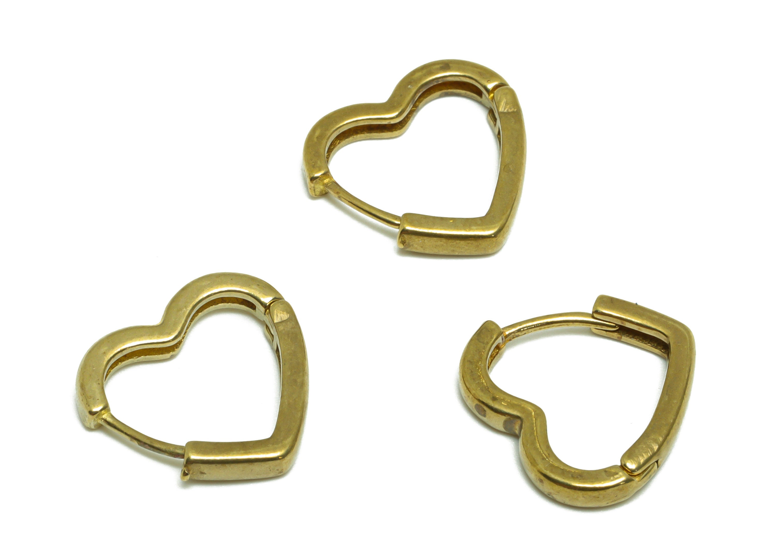 Brass Heart Huggie Clasp Earring - Raw Brass Heart Hoop Clasp Earring - Brass Hoop Earring - Heart Hoop Earring - 13.3x16.12x2.41mm - PP9540 - DOMEDBAZAAR