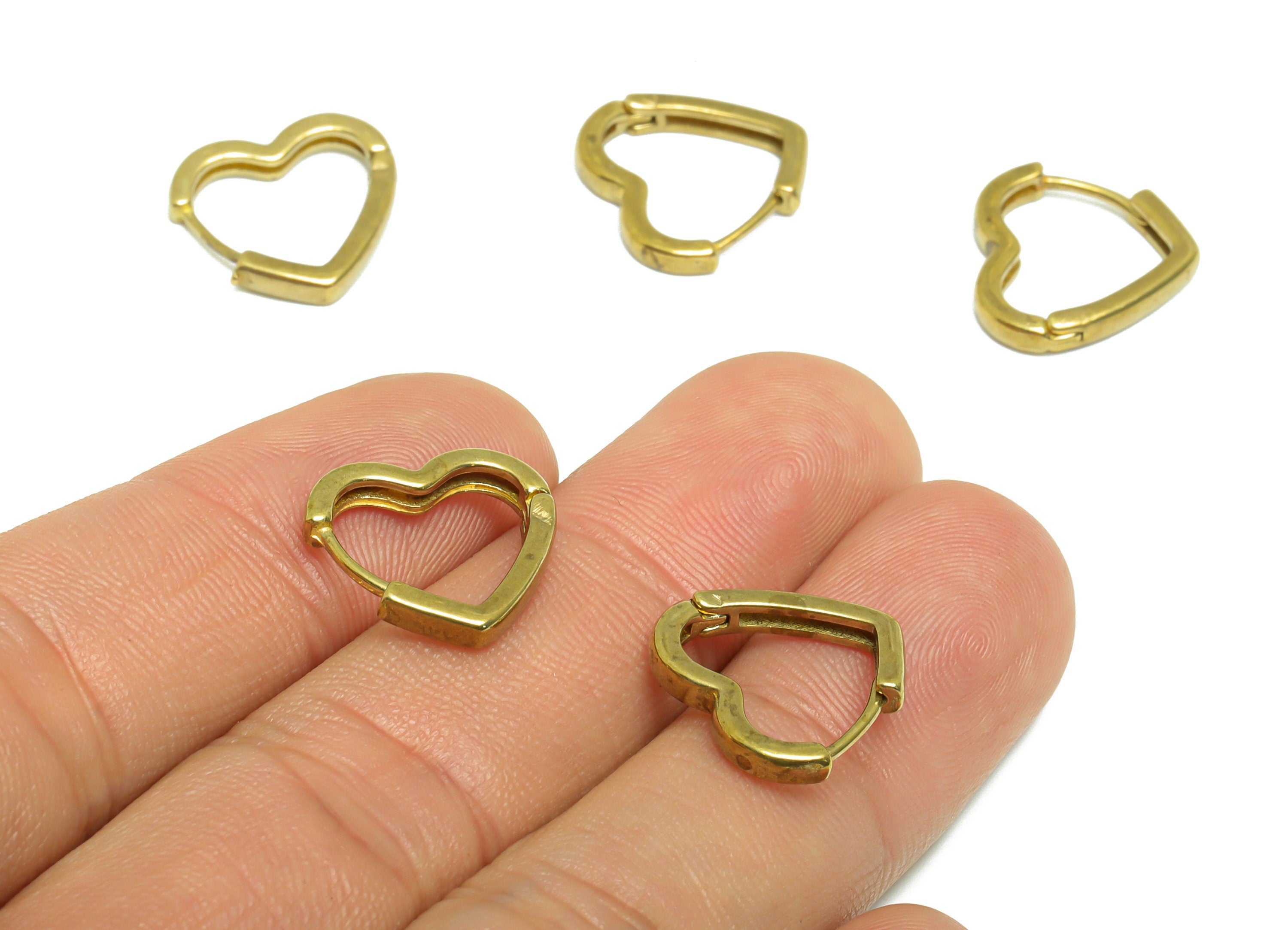 Brass Heart Huggie Clasp Earring - Raw Brass Heart Hoop Clasp Earring - Brass Hoop Earring - Heart Hoop Earring - 13.3x16.12x2.41mm - PP9540 - DOMEDBAZAAR