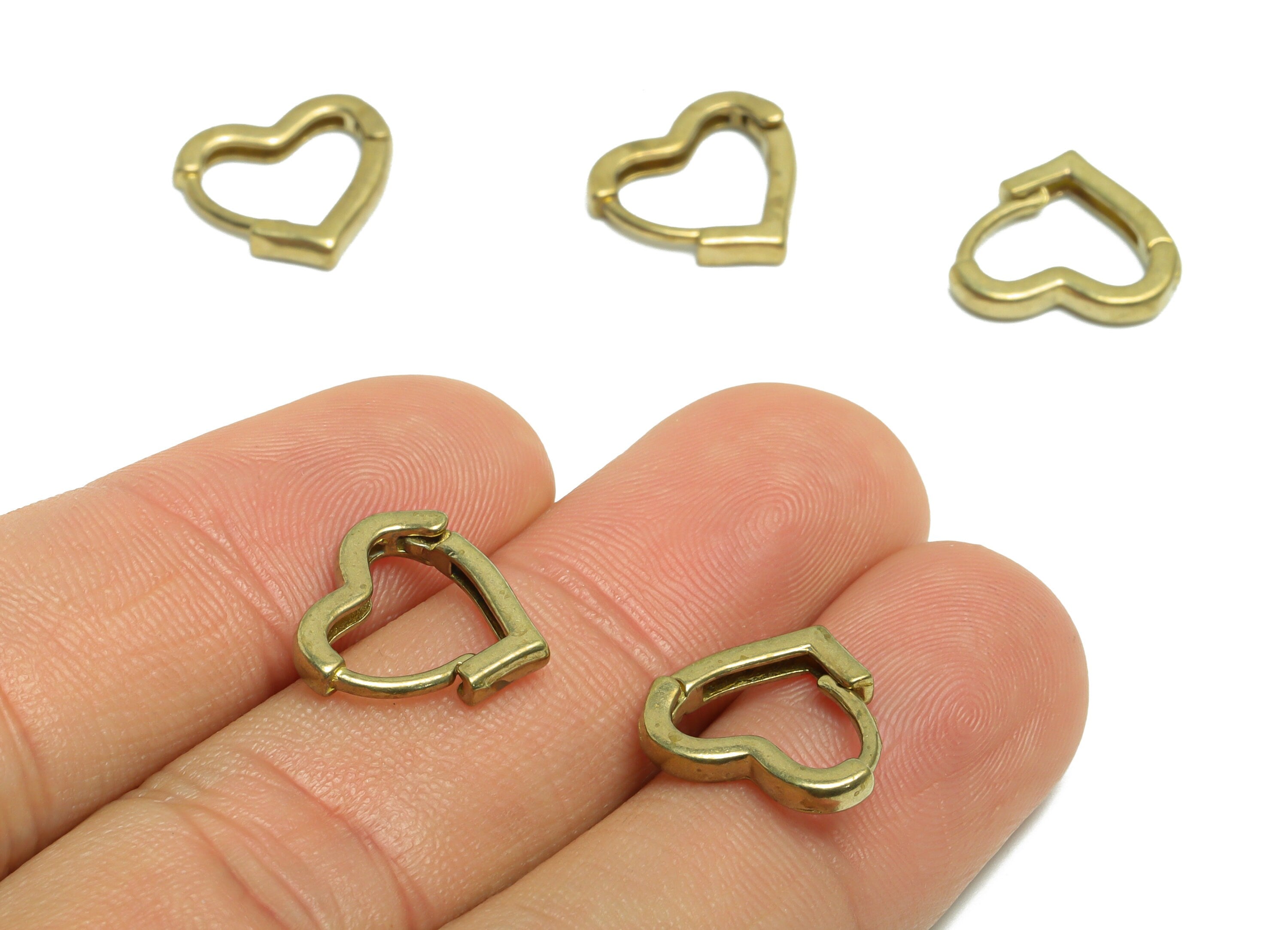 Brass Heart Huggie Clasp Earring - Raw Brass Heart Hoop Clasp Earring - Brass Hoop Earring - Heart Hoop Earring - 13.4x13.78x2.34mm - PP9538 - DOMEDBAZAAR