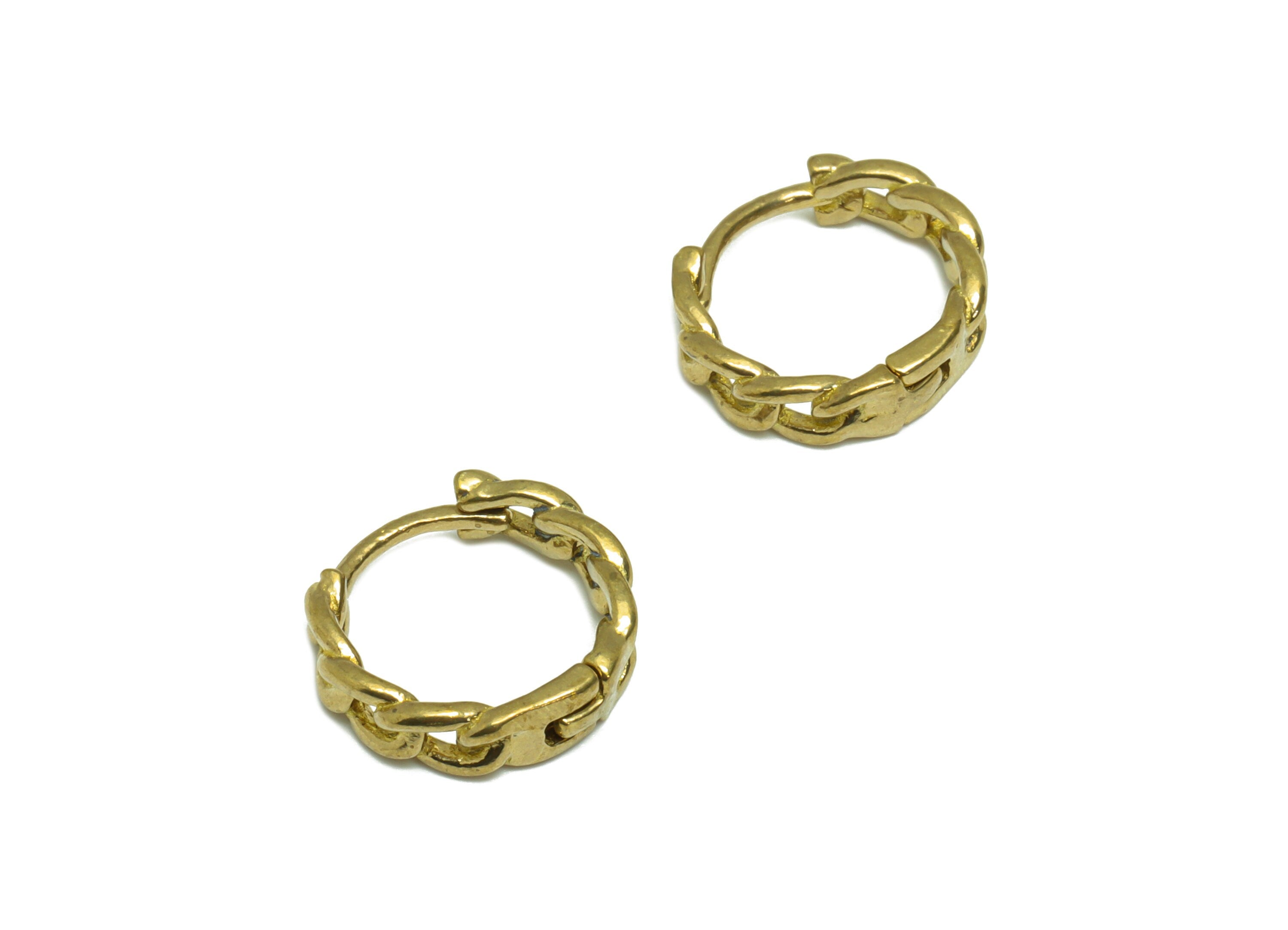 Brass Chain Huggie Earring - Raw Brass Rope Huggie Hoop Earring - Chian Link Circle Hoop Earring - Huggie Earring - 12.24x13.36x1mm - PP9539 - DOMEDBAZAAR