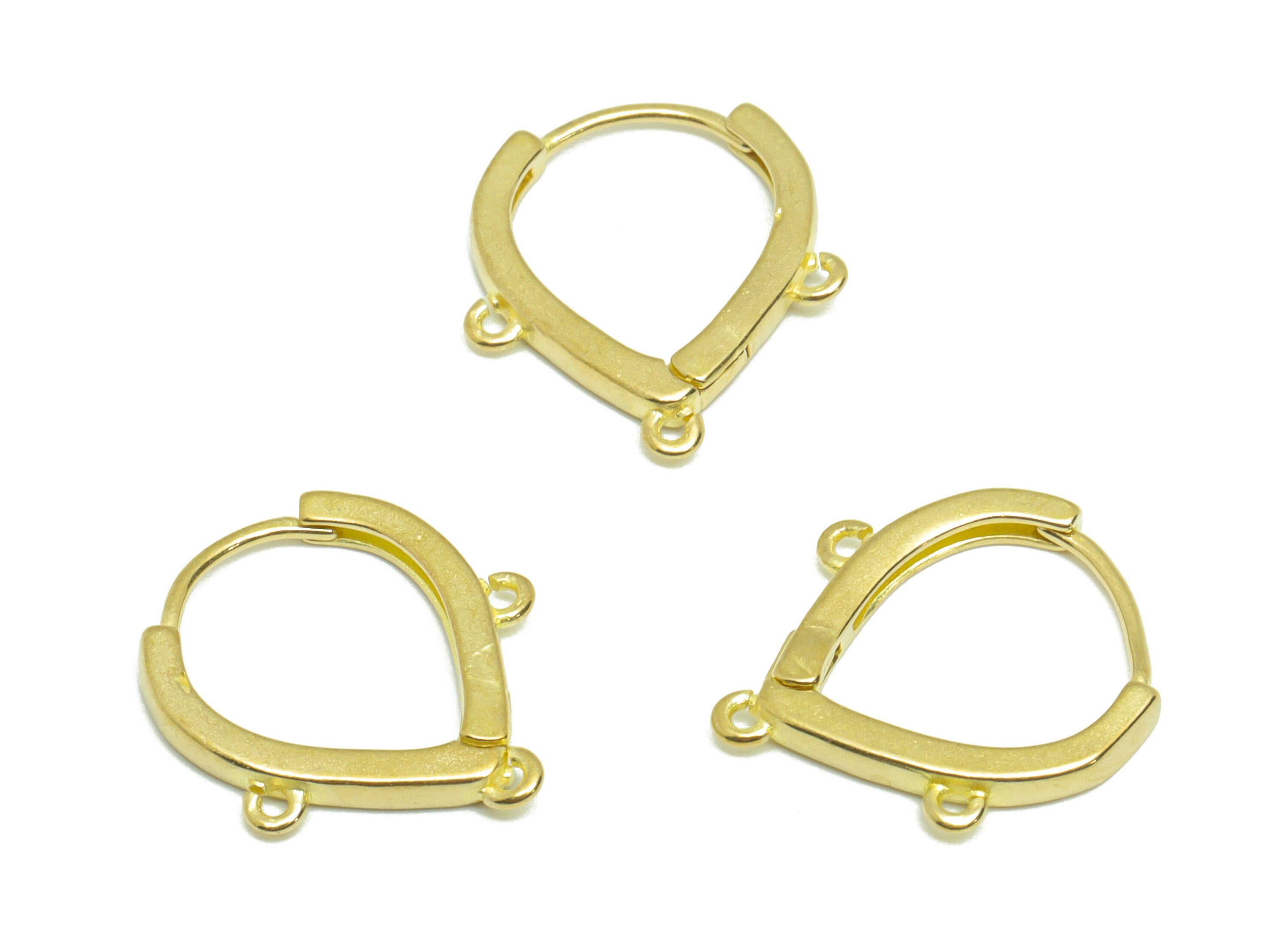 Teardrop Huggie Hoop Earring - Raw Brass Earring Clasp With 3 Loop - Brass Clasp Teardrop Hoop Earring For Tassel Chain - 16x14x1mm -PP9274 - DOMEDBAZAAR