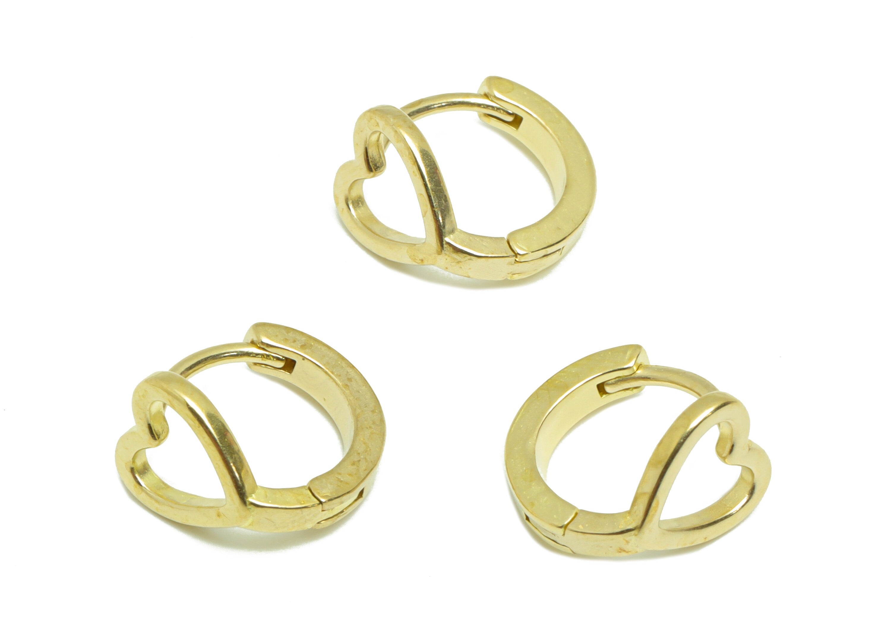 Heart Huggie Hoop Earring - Raw Brass Heart Wire Earring Clasp - Brass Circle Clasp Hoop Earring - Heart Hoop Earring - 11.3x11x1mm - PP9291 - DOMEDBAZAAR