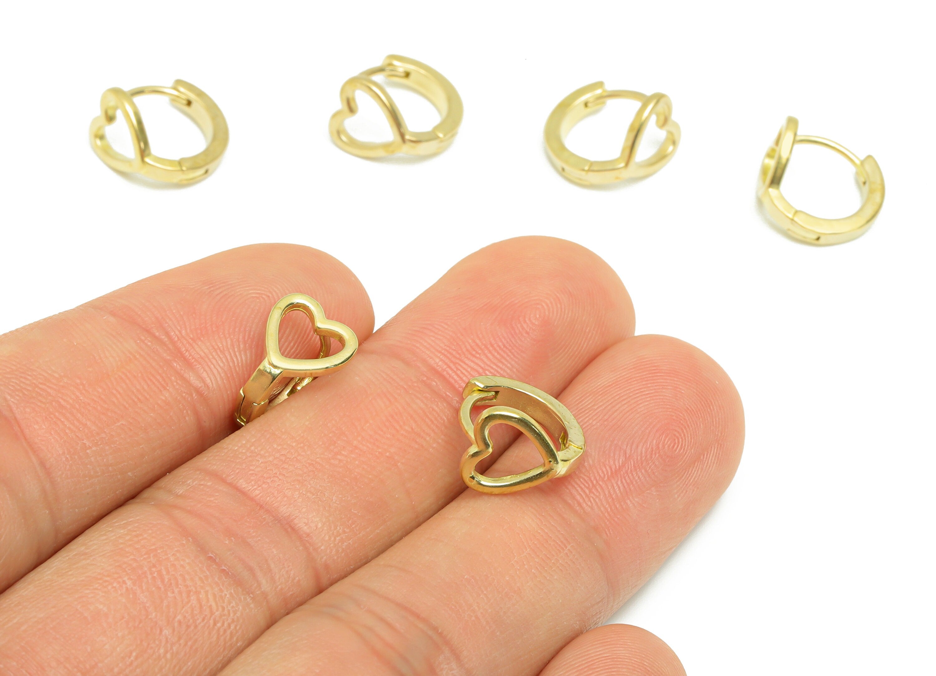 Heart Huggie Hoop Earring - Raw Brass Heart Wire Earring Clasp - Brass Circle Clasp Hoop Earring - Heart Hoop Earring - 11.3x11x1mm - PP9291 - DOMEDBAZAAR