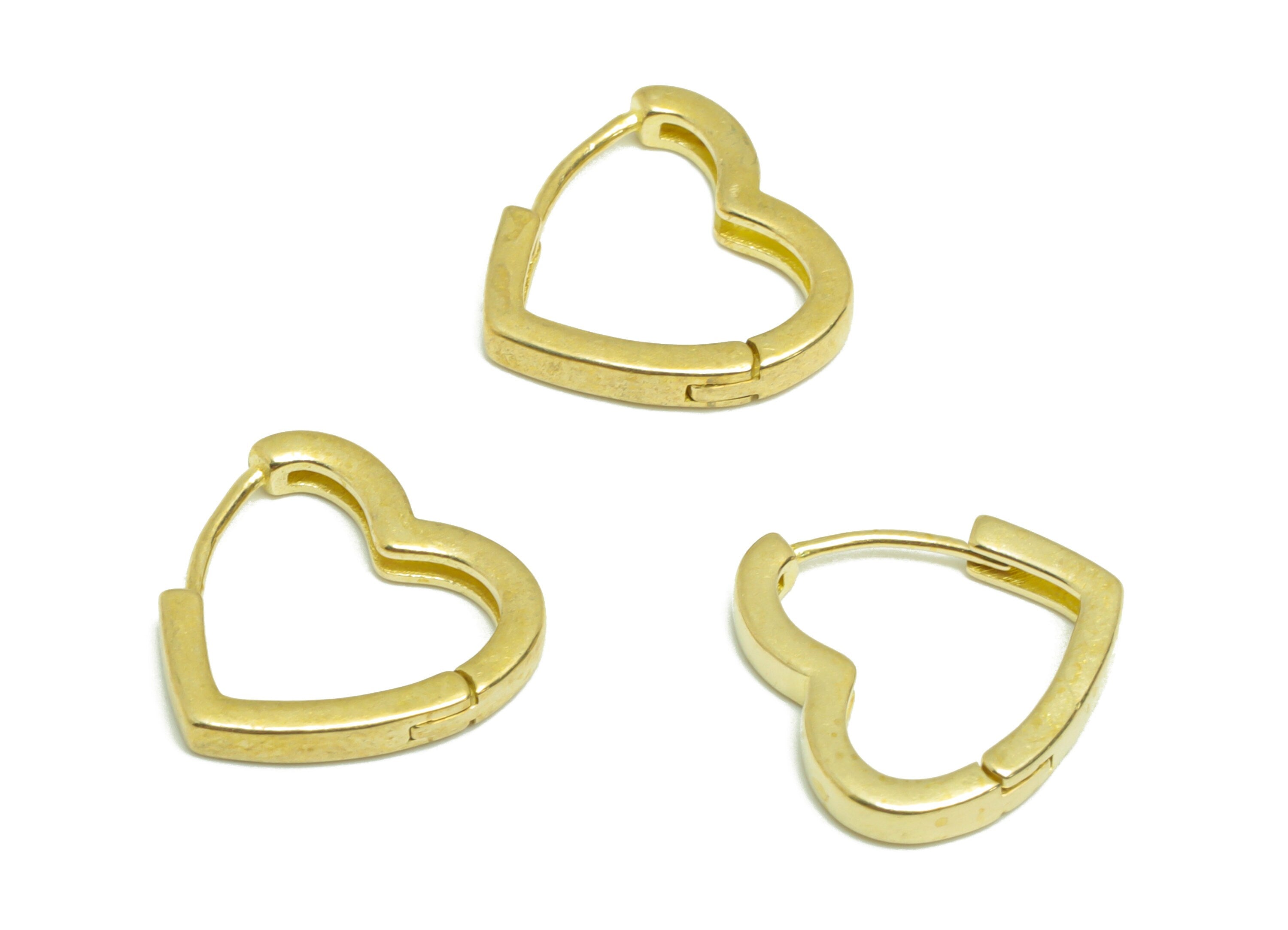 Heart Huggie Hoop Earring - Raw Brass Heart Wire Earring Clasp - Brass Clasp Hoop Earring - Heart Hoop Earring - 13.7x13.5x1.49mm - PP9269 - DOMEDBAZAAR
