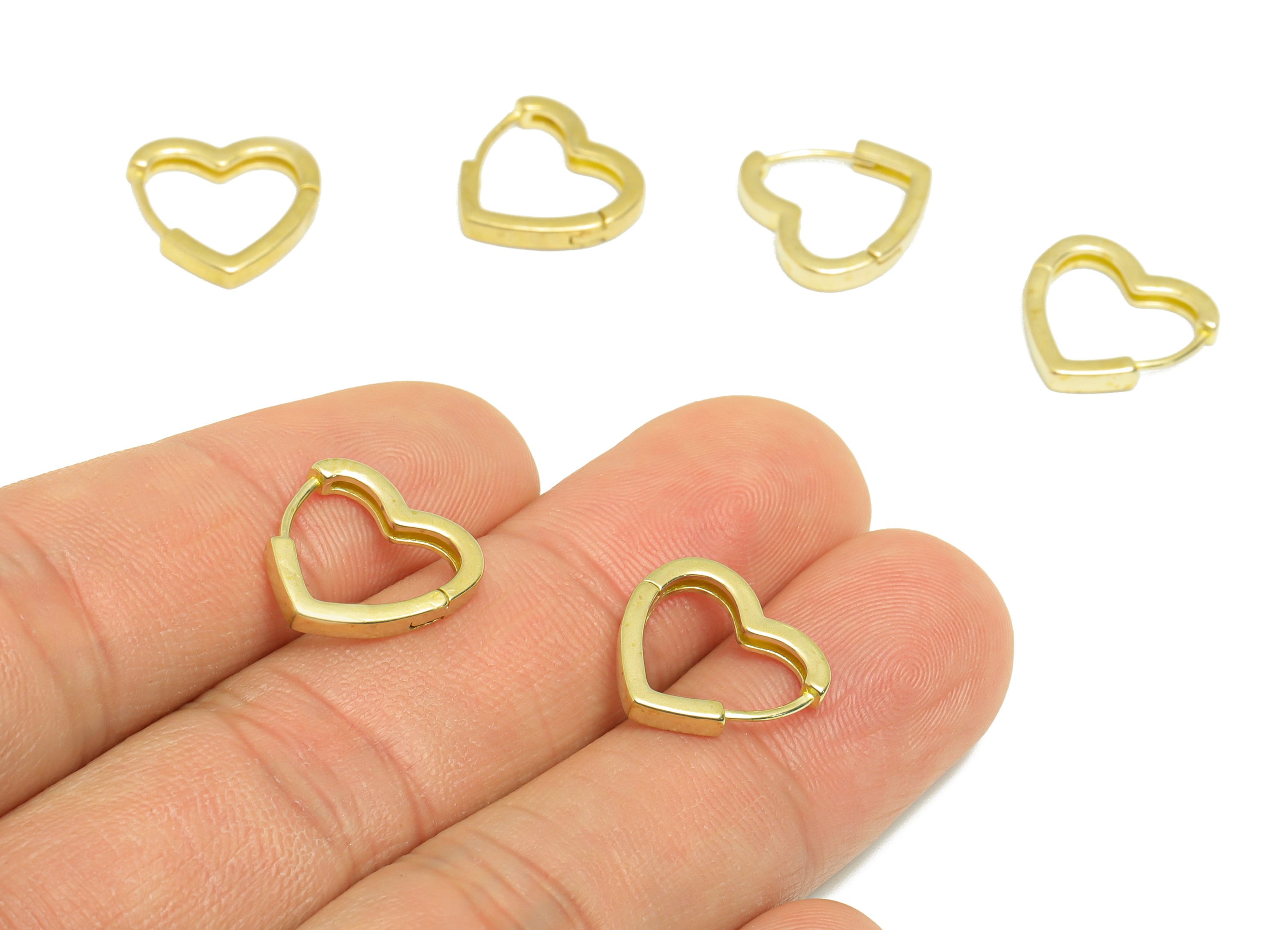 Heart Huggie Hoop Earring - Raw Brass Heart Wire Earring Clasp - Brass Clasp Hoop Earring - Heart Hoop Earring - 13.7x13.5x1.49mm - PP9269 - DOMEDBAZAAR