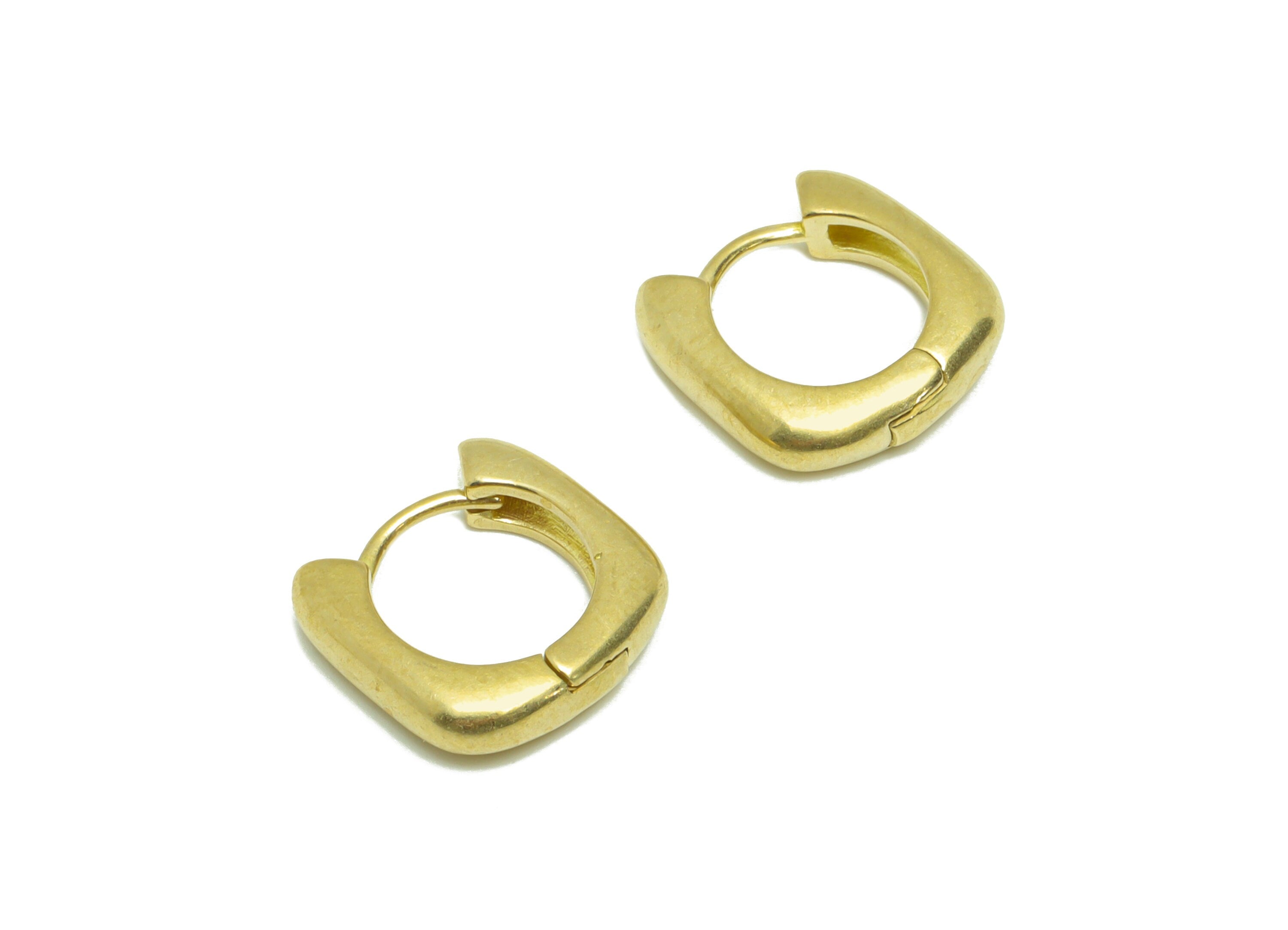 Square Huggie Hoop Earring - Raw Brass Square Wire Earring Clasp - Brass Clasp Hoop Earring - Brass Hoop Earring - 11.48x11.47x2mm- PP9265 - DOMEDBAZAAR