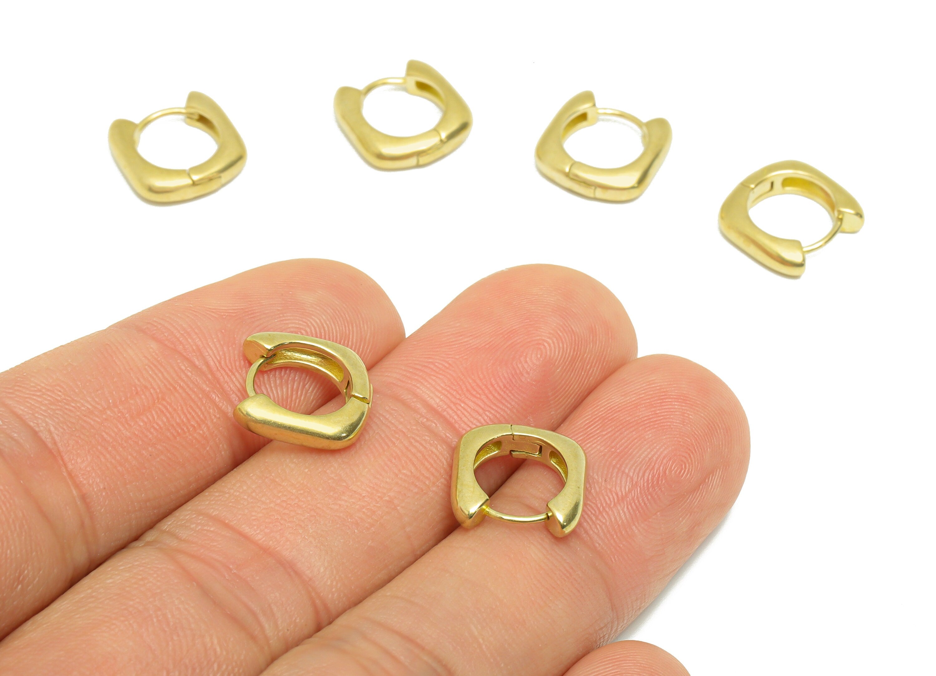 Square Huggie Hoop Earring - Raw Brass Square Wire Earring Clasp - Brass Clasp Hoop Earring - Brass Hoop Earring - 11.48x11.47x2mm- PP9265 - DOMEDBAZAAR