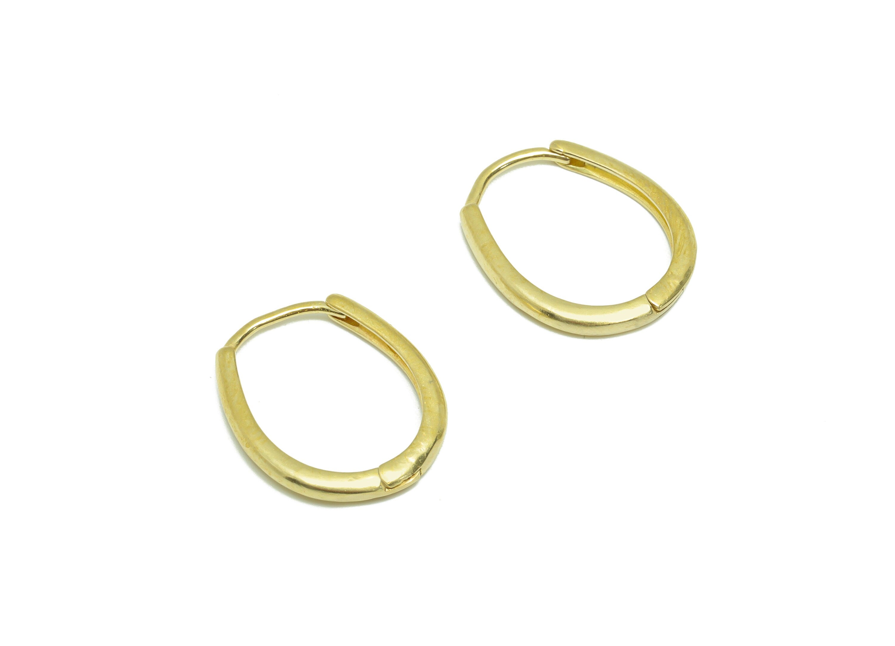Oval Huggie Hoop Earring- Raw Brass Earring Clasp - Brass Clasp Earring - Clasp Hoop Earring - 19x15.7x2.17mm - PP9267 - DOMEDBAZAAR