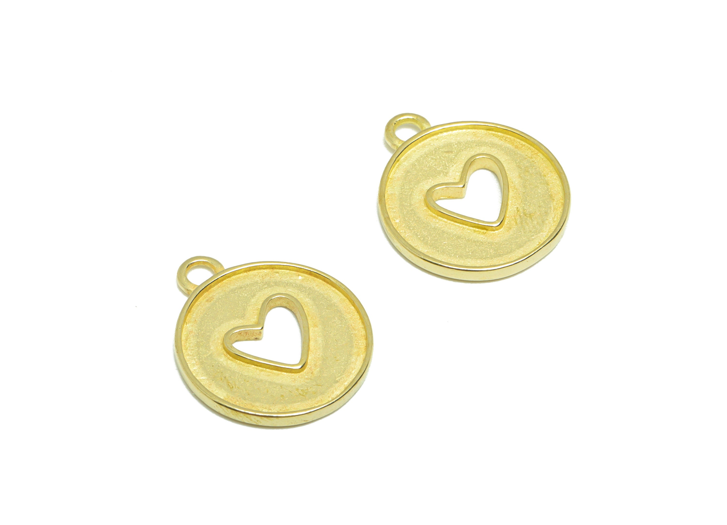 Brass Heart Earring Charm - Raw Brass Round Heart Earring Charm - Brass Textured Heart Pendant - For Enamel - 17.4x14.7x1.18mm- PP9289 - DOMEDBAZAAR