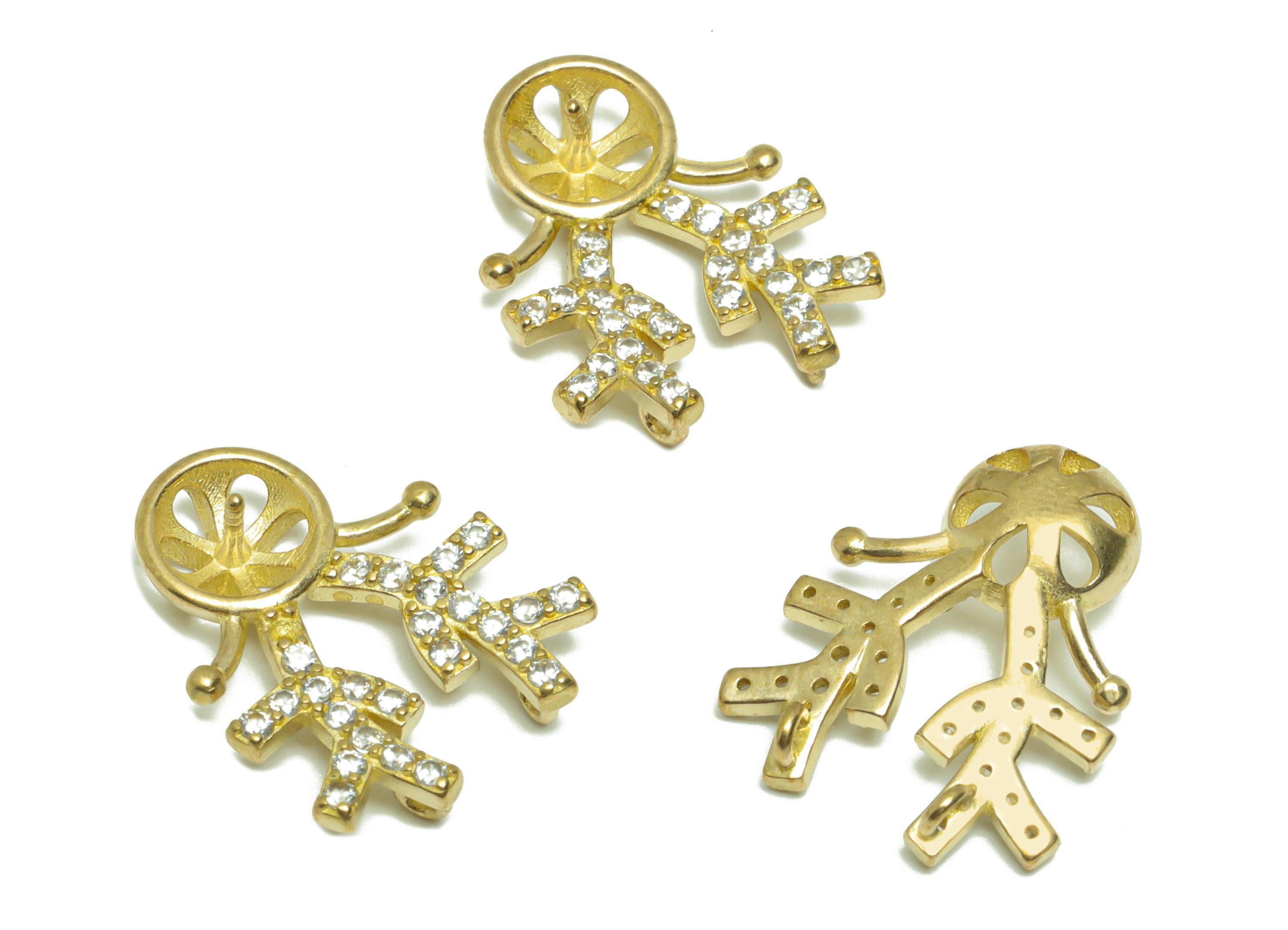 Brass CZ Antlers Earring Charm - Raw Brass Bead Setting Charm - Brass Deer Zircon Pendant For Peral - Pearl Setting - 19x15x2mm -PP9286 - DOMEDBAZAAR