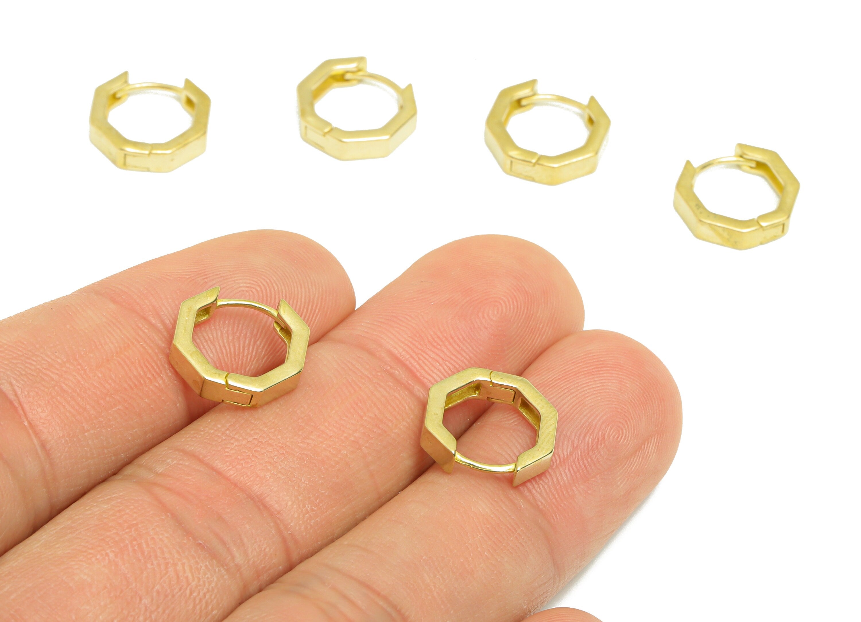 Octagon Huggie Hoop Earring - Raw Brass Geometry Earring Clasp - Brass Clasp Earring - Clasp Hoop Earring - 11.9x11x1.5mm - PP9300 - DOMEDBAZAAR